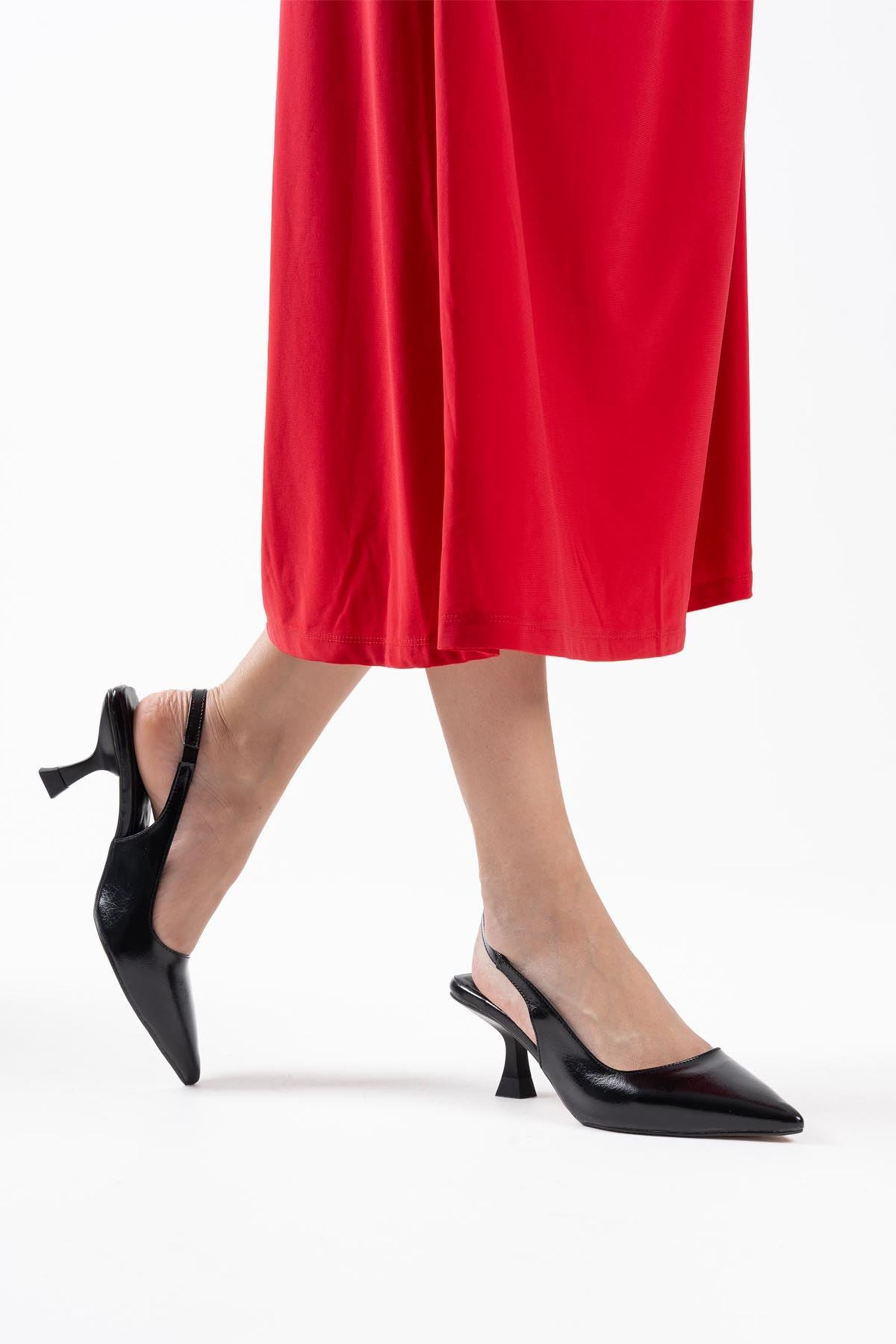 Luvette Kadın Şık Kırışık Rugan Topuklu Ayakkabı - Siyah