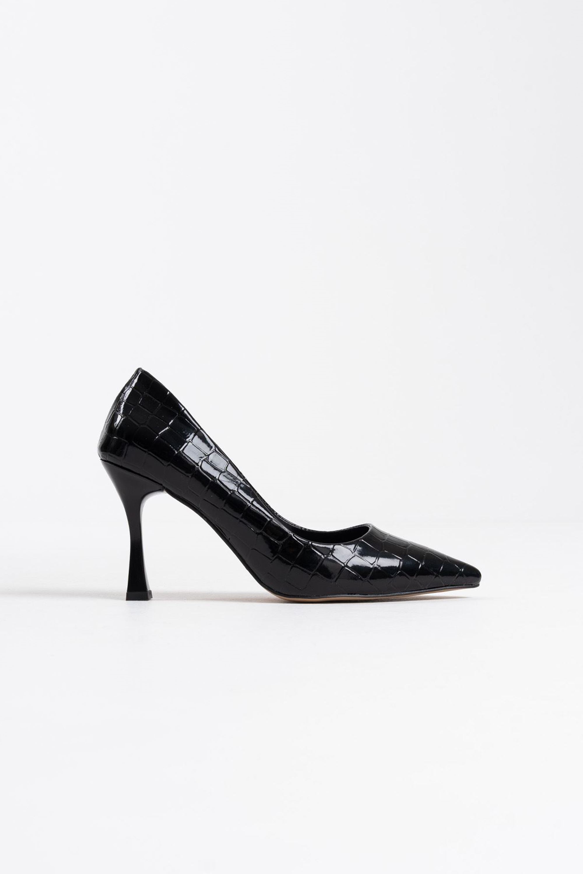 Yelena Kadın Şık Kroko Rugan Topuklu Ayakkabı Stiletto - Siyah