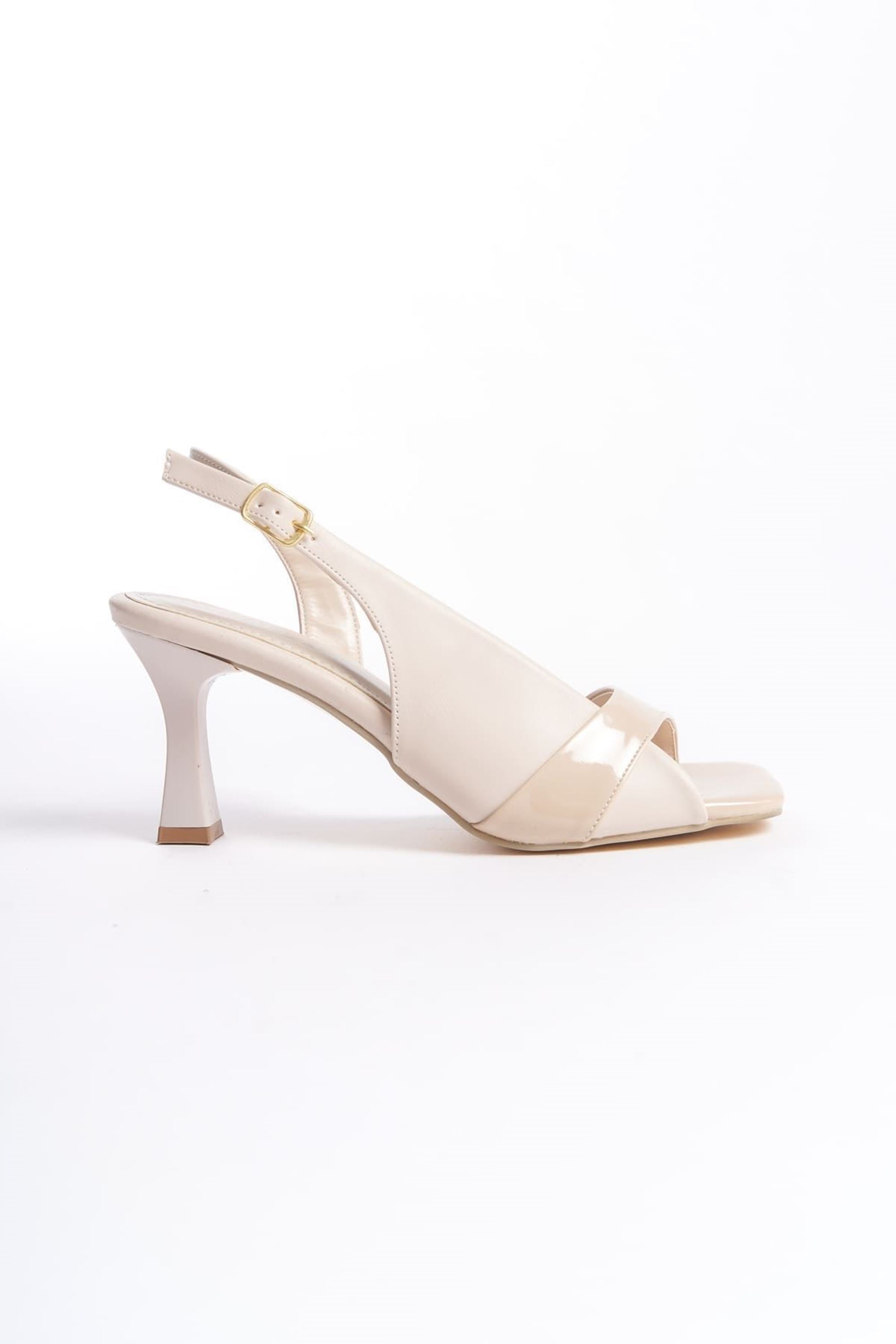 Essora Kadın Rugan Detaylı Klasik Topuklu Sandalet - Bej