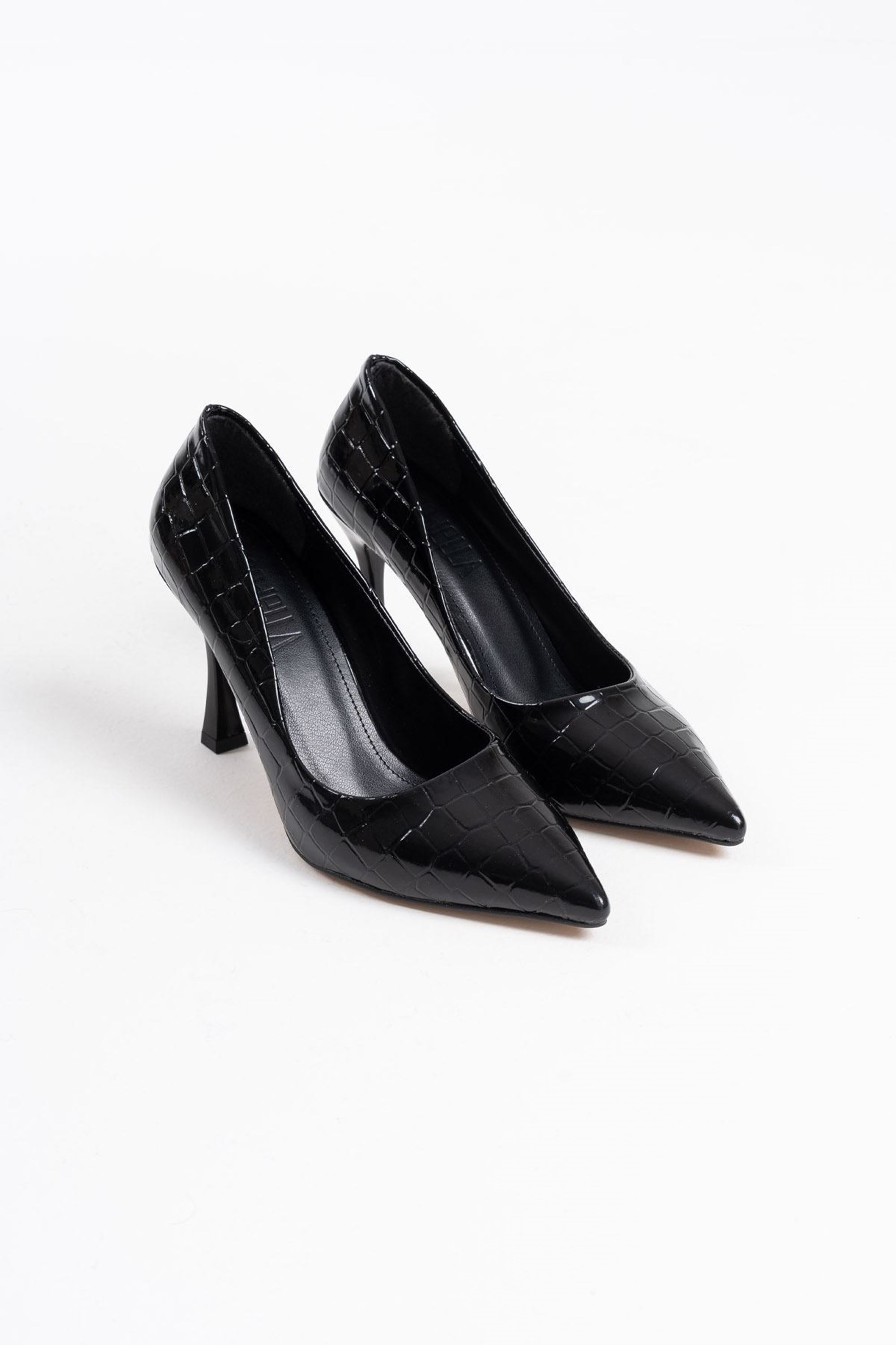Yelena Kadın Şık Kroko Rugan Topuklu Ayakkabı Stiletto - Siyah