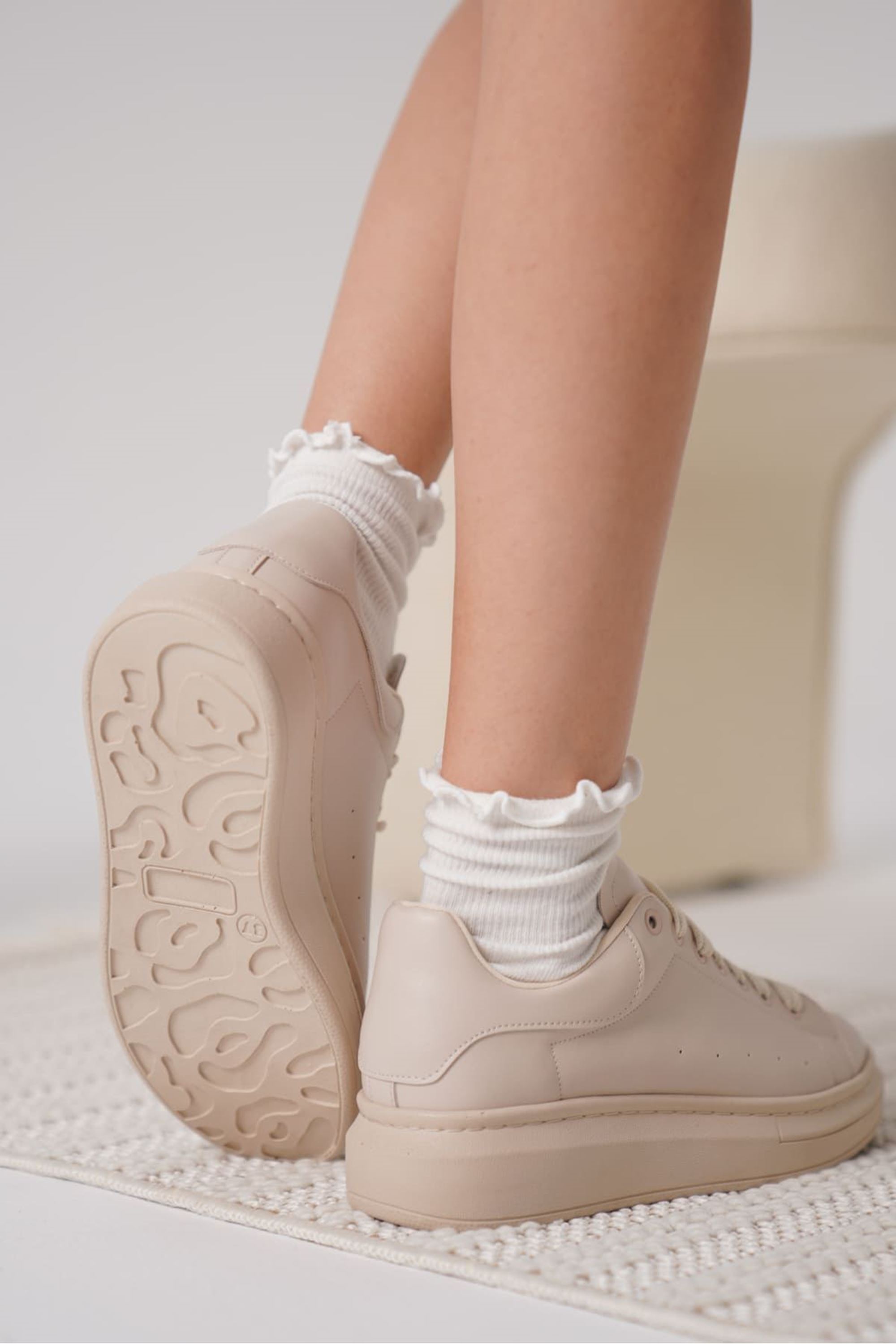 Elvex Kadın Klasik Sneaker Spor Ayakkabı - Bej