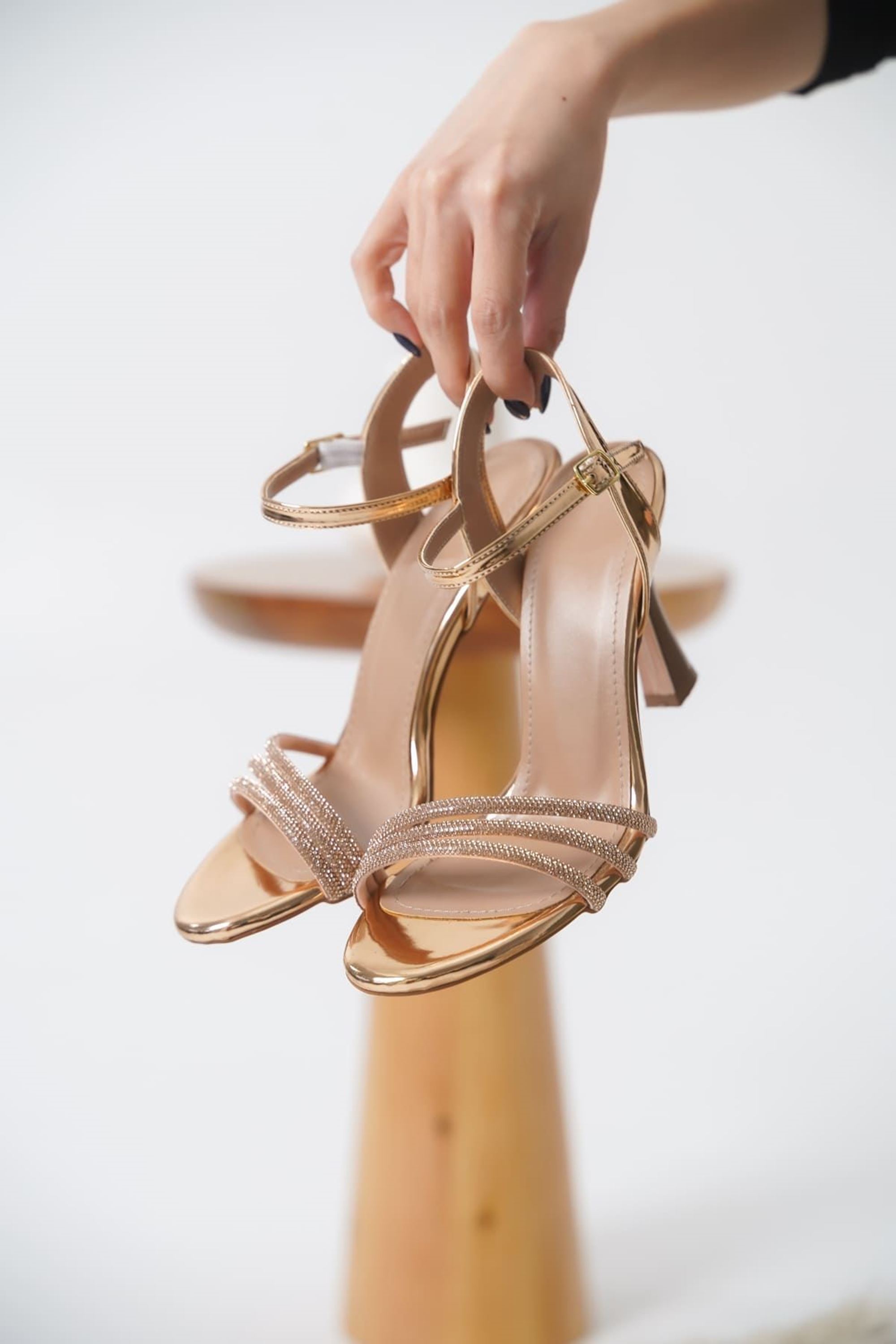 Palina Kadın Taş Detaylı Abiye Topuklu Sandalet - Rose Gold