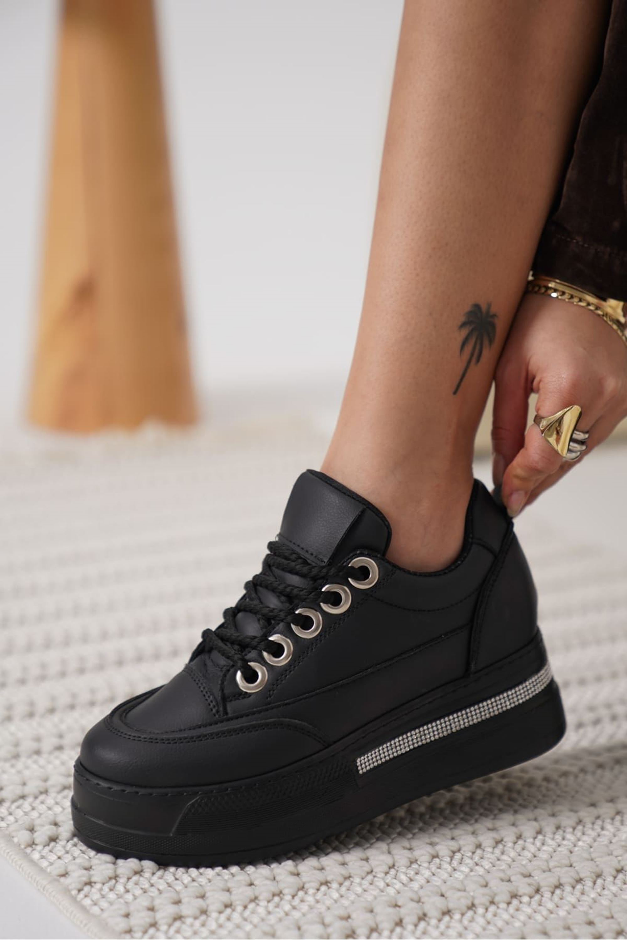 Zayro Kadın Boy Uzatan Gizli Topuklu Sneaker Spor Ayakkabı - Siyah