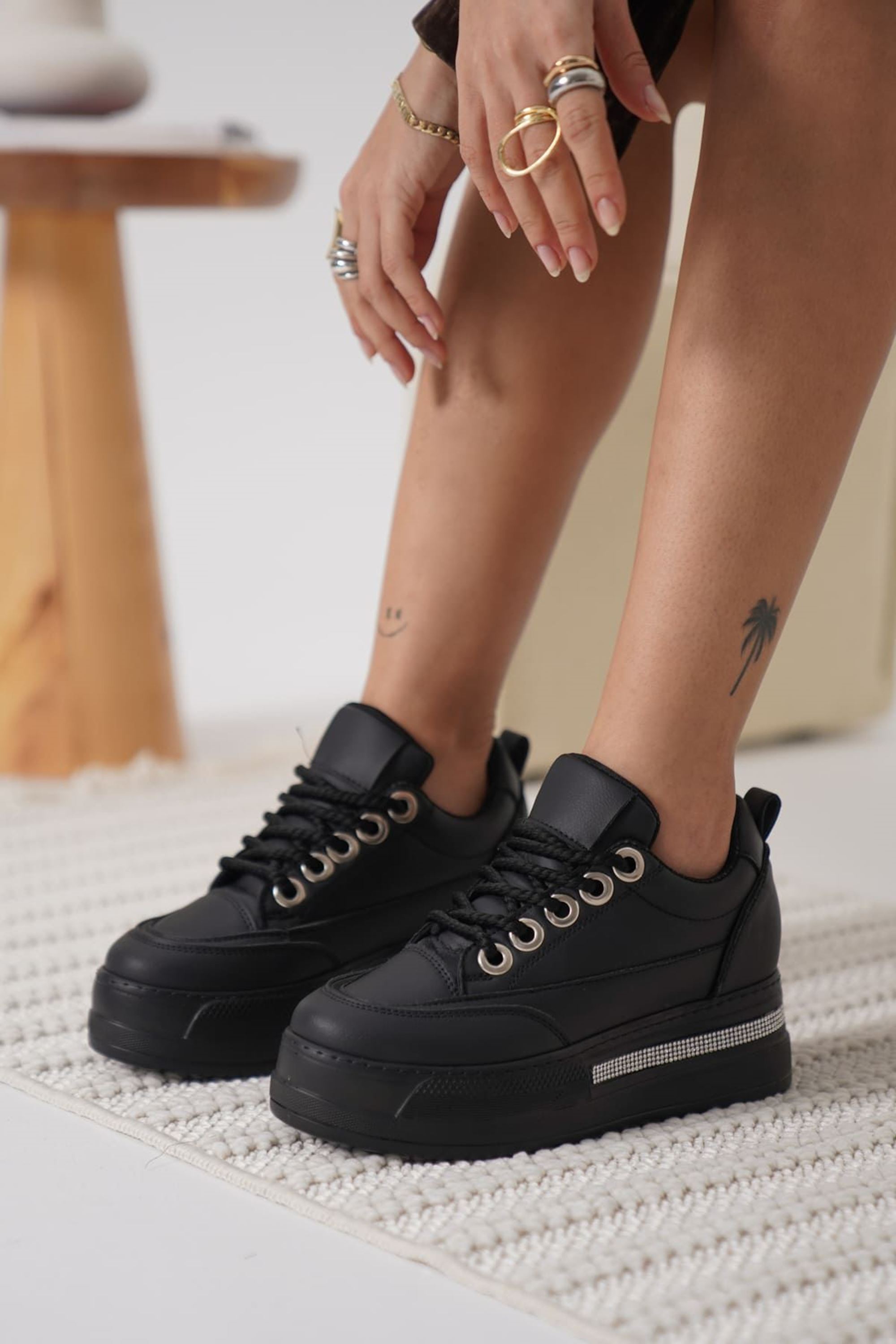 Zayro Kadın Boy Uzatan Gizli Topuklu Sneaker Spor Ayakkabı - Siyah