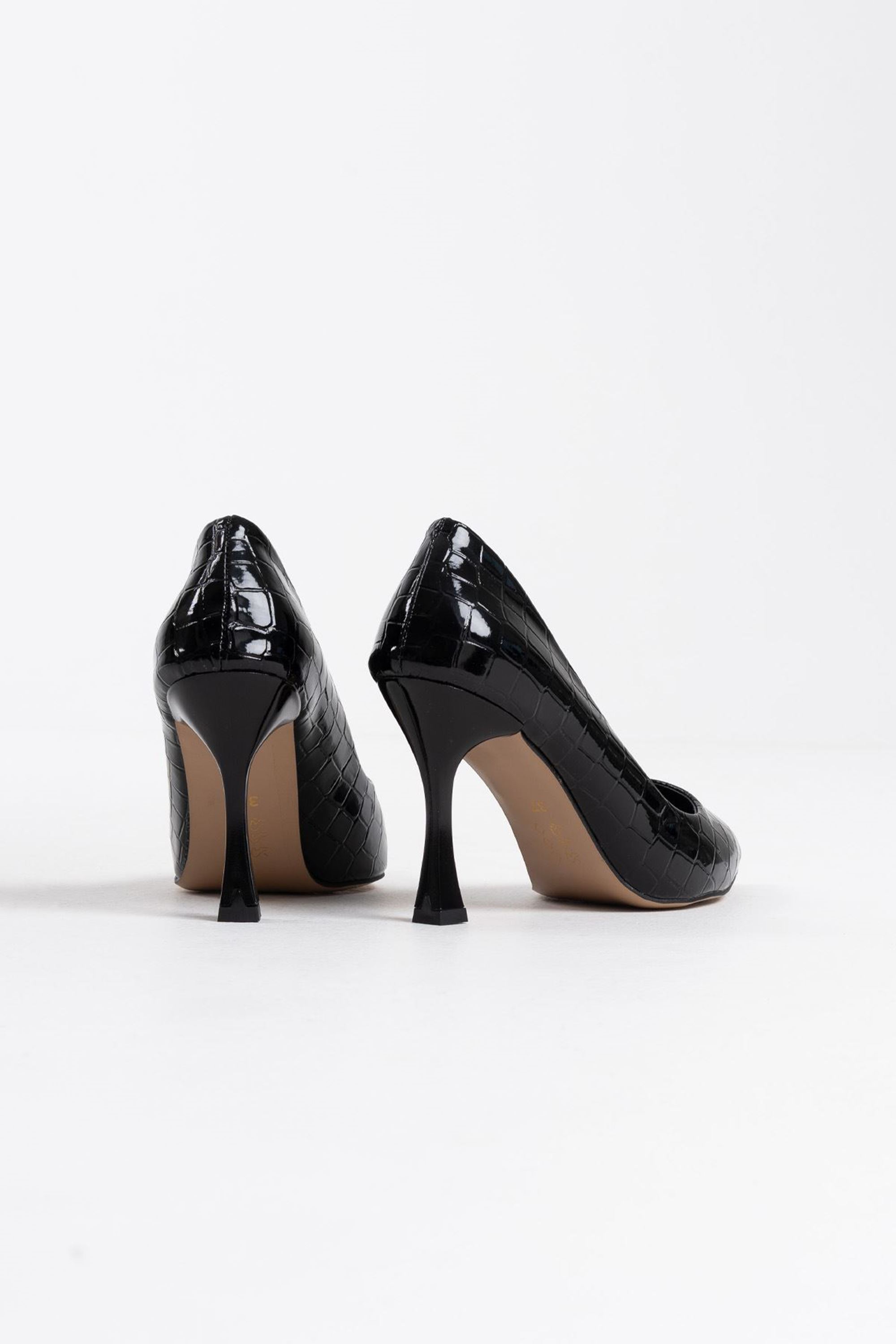 Yelena Kadın Şık Kroko Rugan Topuklu Ayakkabı Stiletto - Siyah