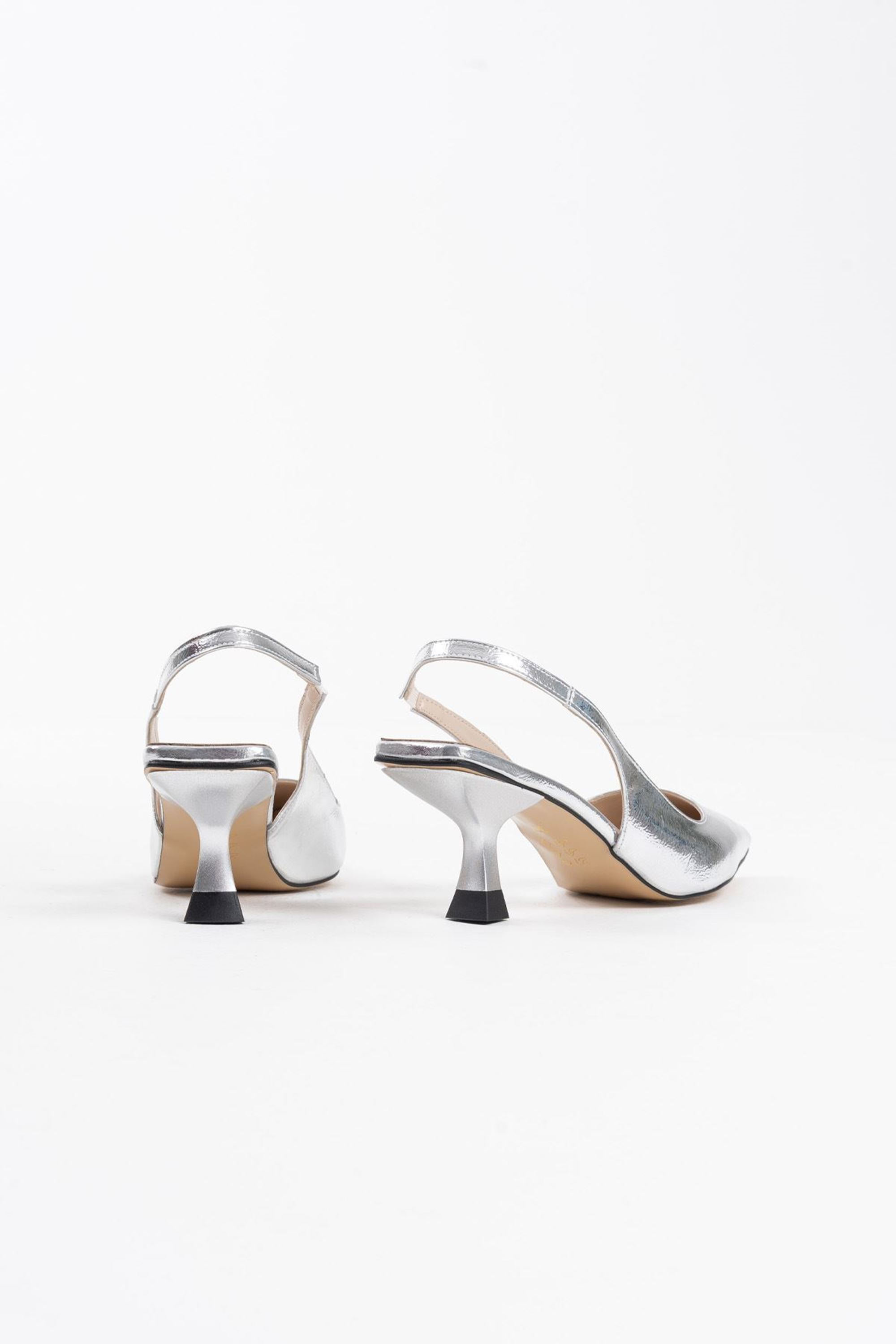 Luvette Kadın Şık Kırışık Rugan Topuklu Ayakkabı - Gümüş