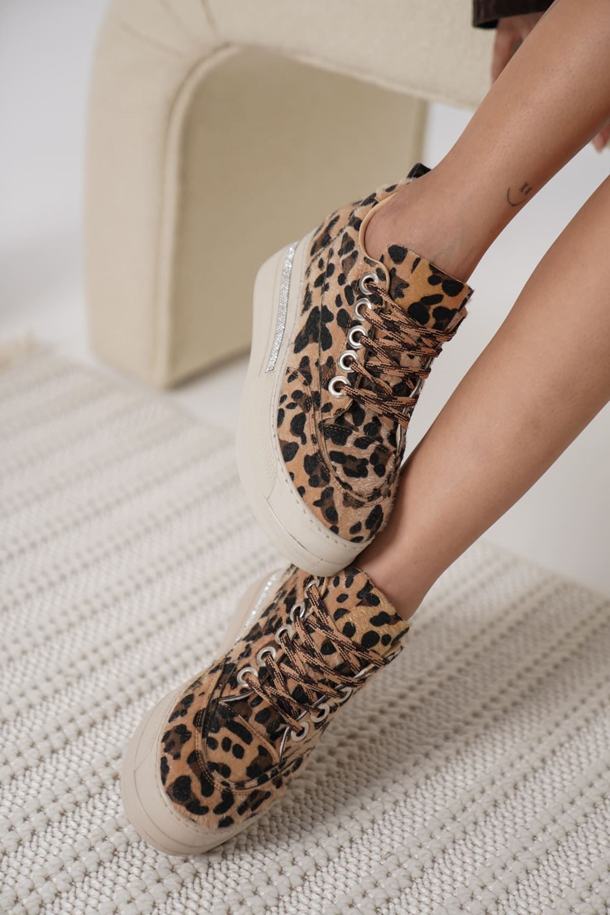 Zayro Kadın Boy Uzatan Gizli Topuklu Sneaker Spor Ayakkabı - Leopar