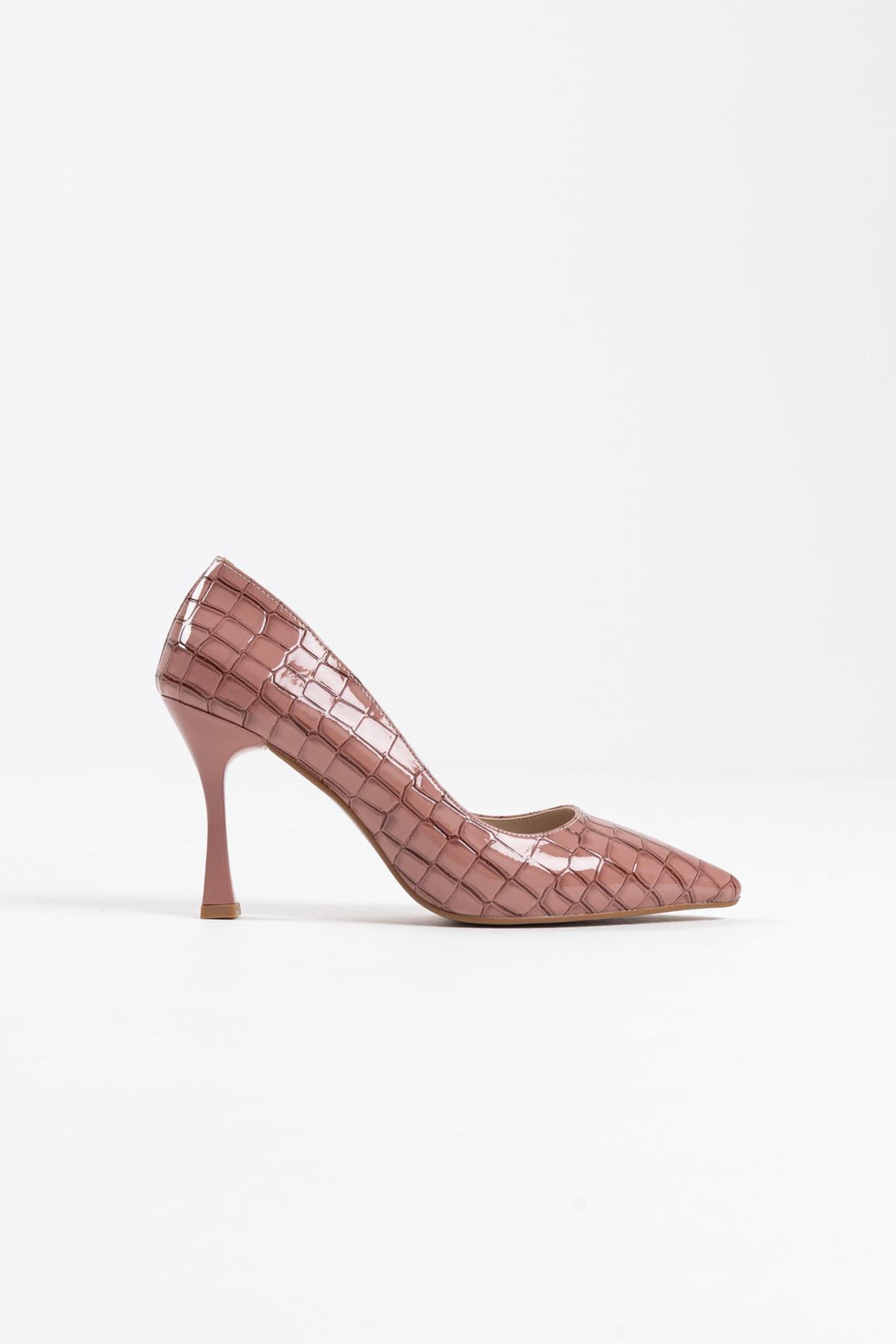 Yelena Kadın Şık Kroko Rugan Topuklu Ayakkabı Stiletto - Somon