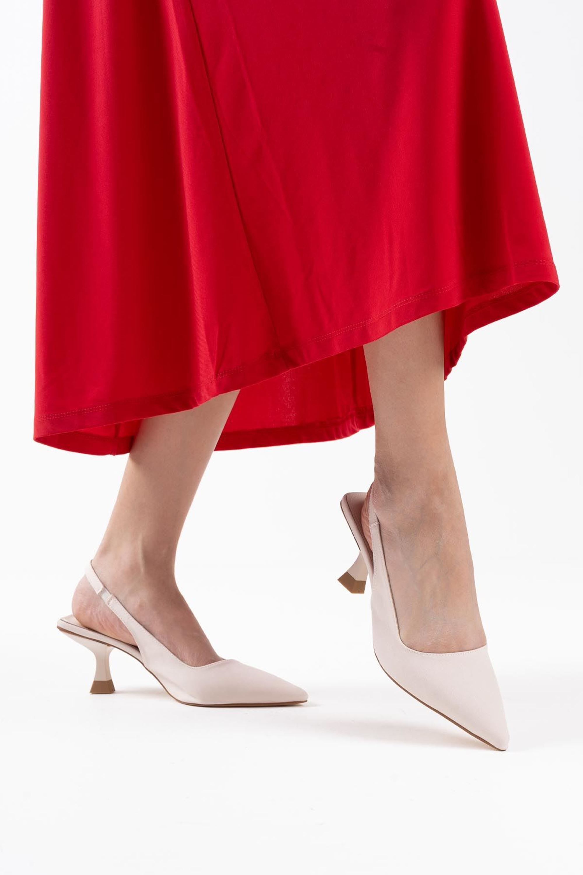 Luvette Kadın Saten Topuklu Ayakkabı - Bej