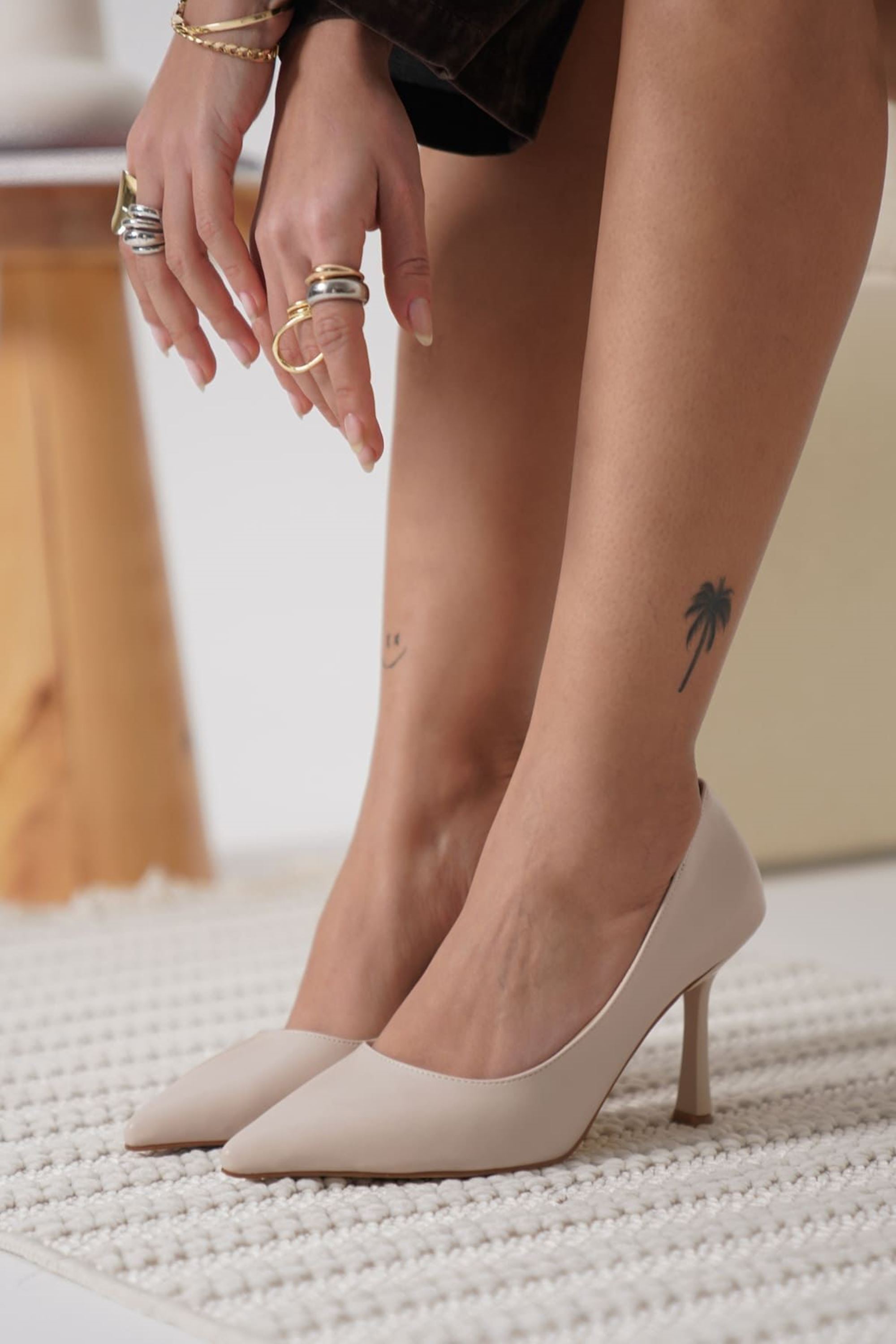 Jessal Kadın Klasik Topuklu Ayakkabı Stiletto - Mat Bej