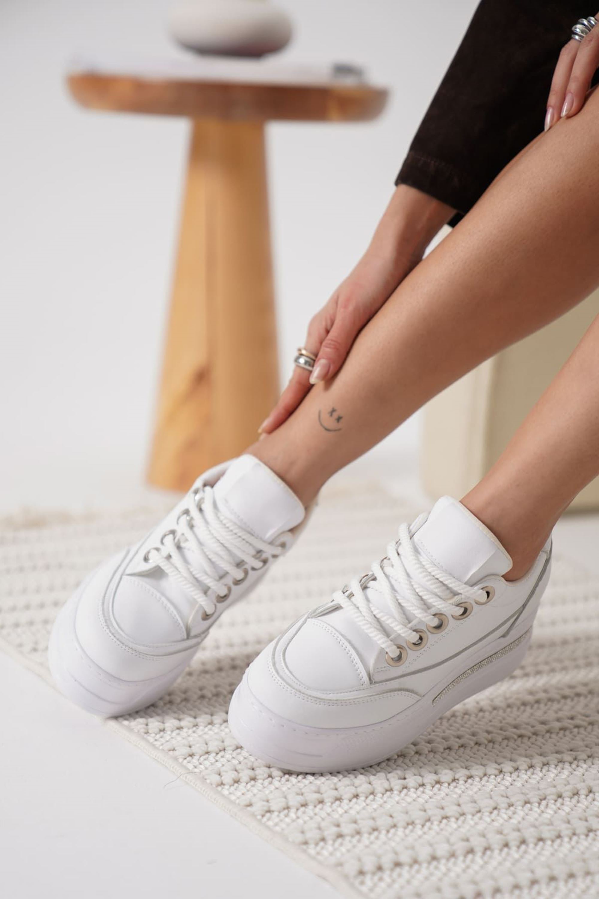 Zayro Kadın Boy Uzatan Gizli Topuklu Sneaker Spor Ayakkabı - Beyaz