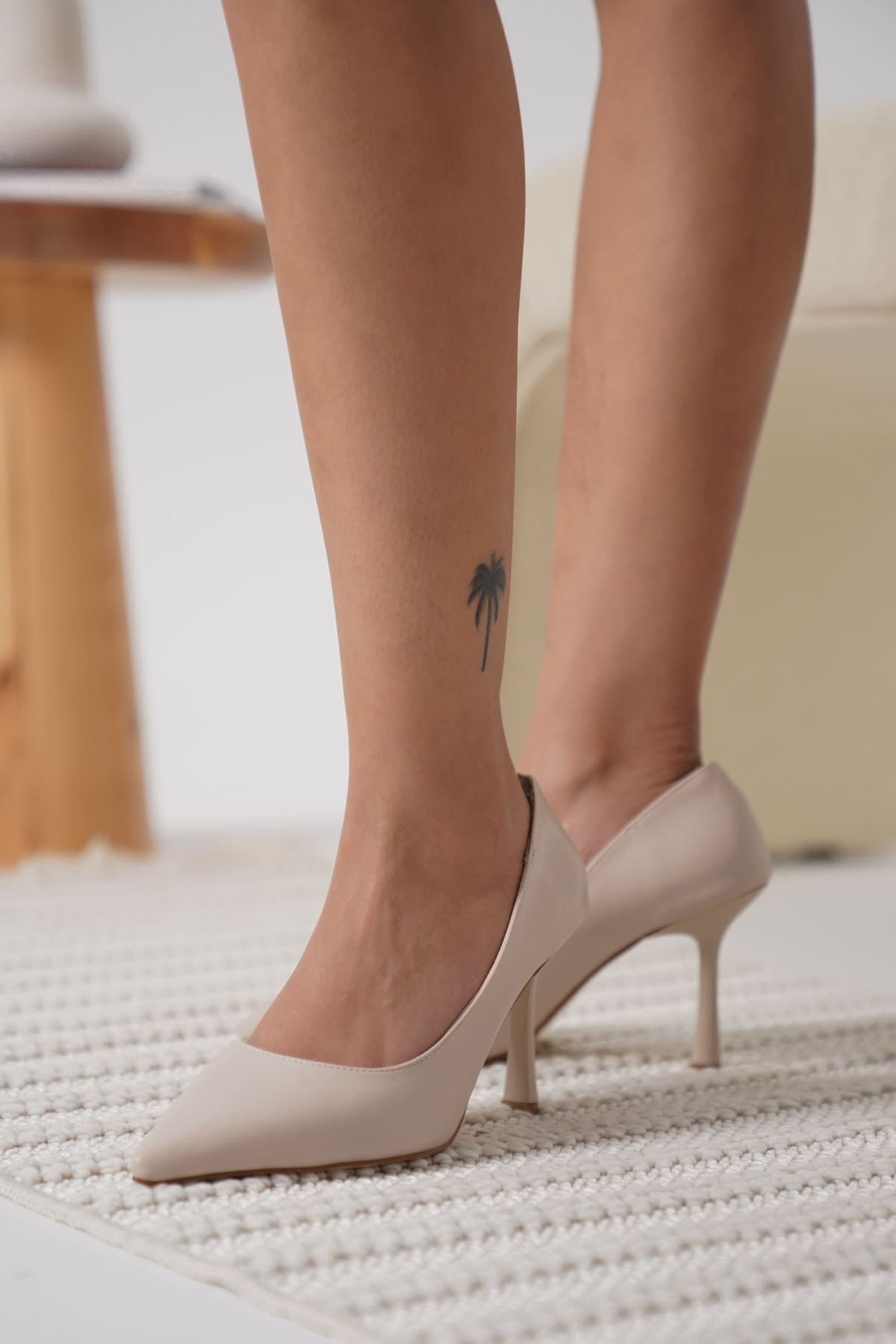 Jessal Kadın Klasik Topuklu Ayakkabı Stiletto - Mat Bej