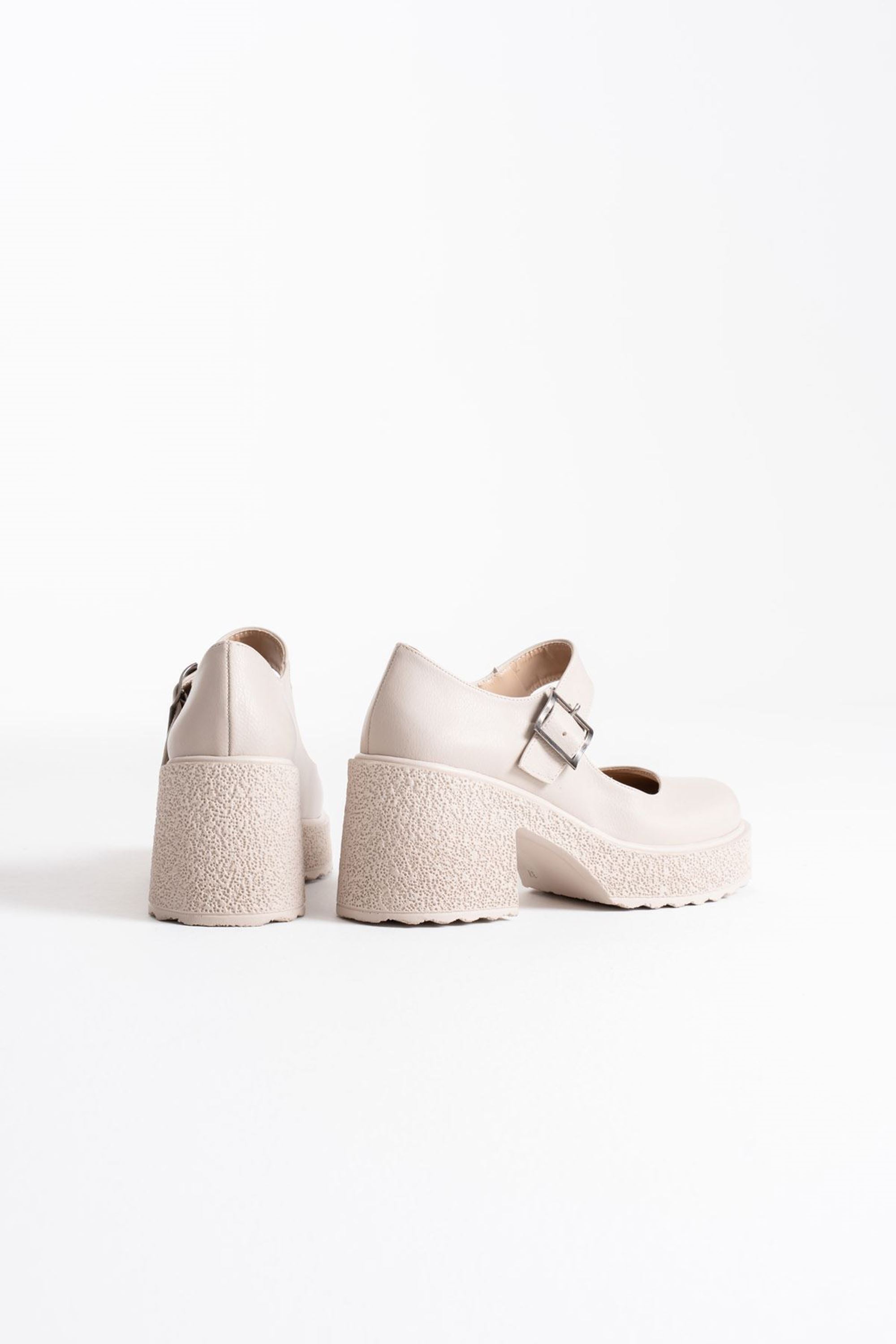 Levaya Kadın Cilt Günlük Yüksek Topuklu Ayakkabı - Bej