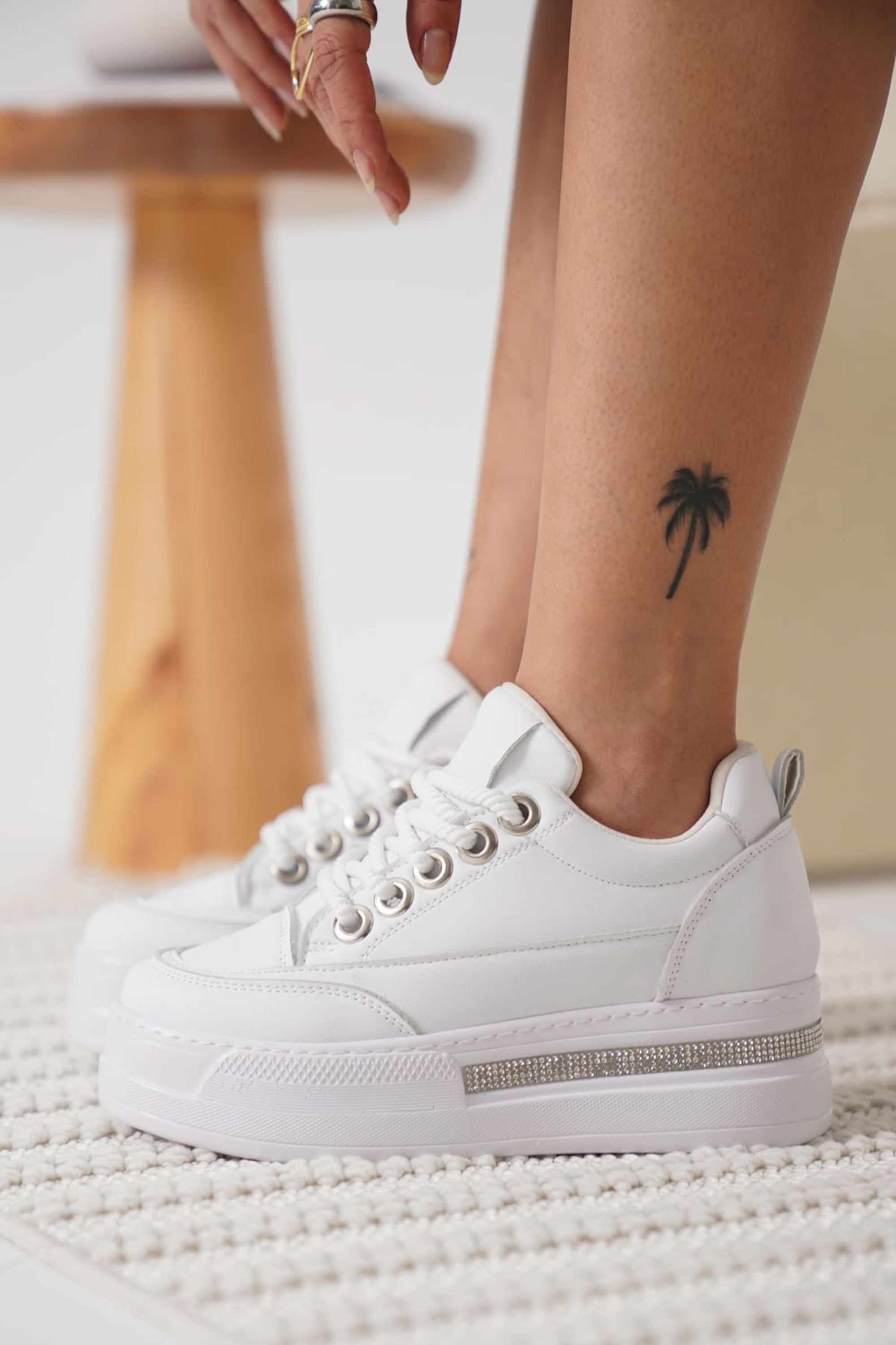 Zayro Kadın Boy Uzatan Gizli Topuklu Sneaker Spor Ayakkabı - Beyaz