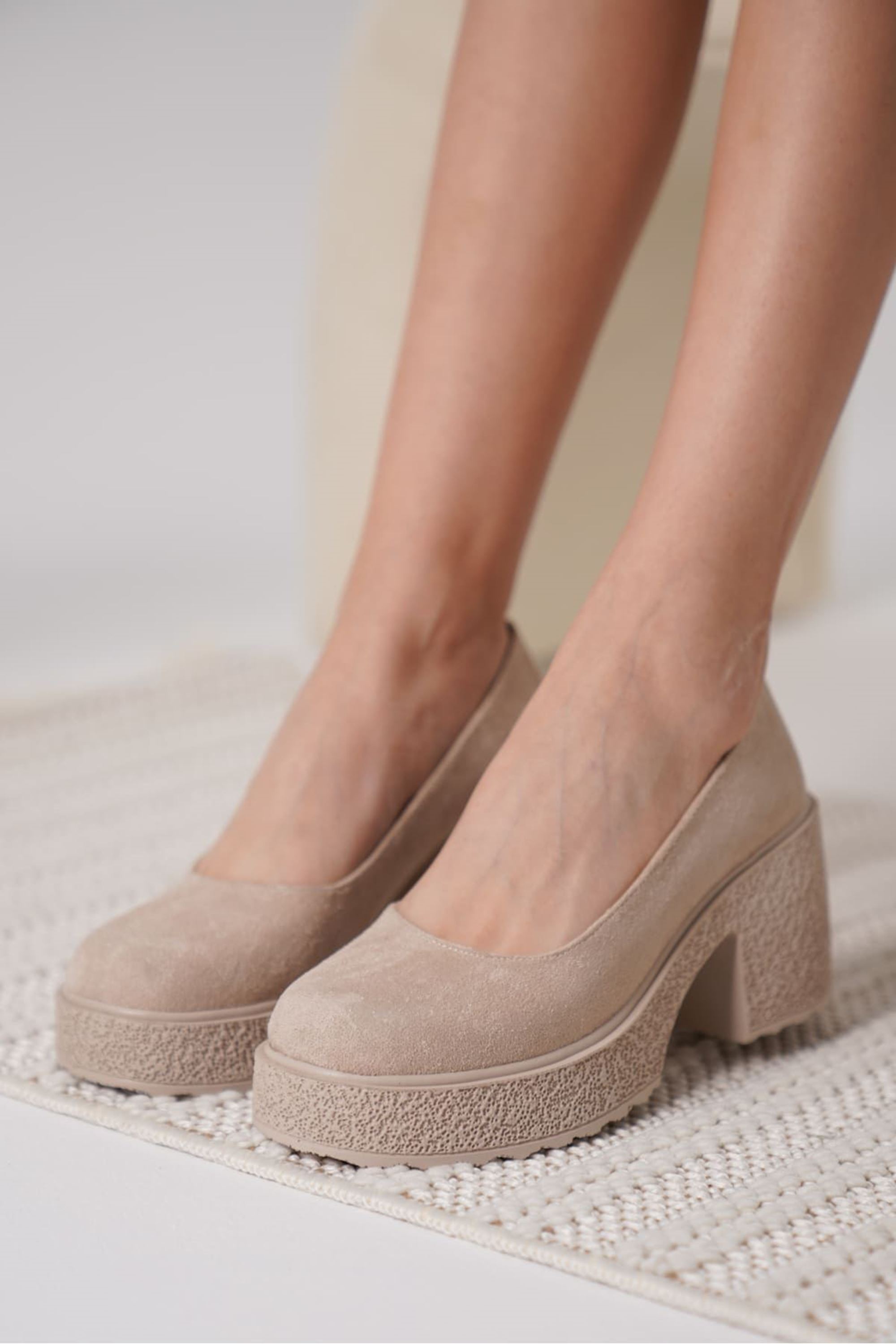 Vionna Kadın Süet Günlük Topuklu Ayakkabı - Bej