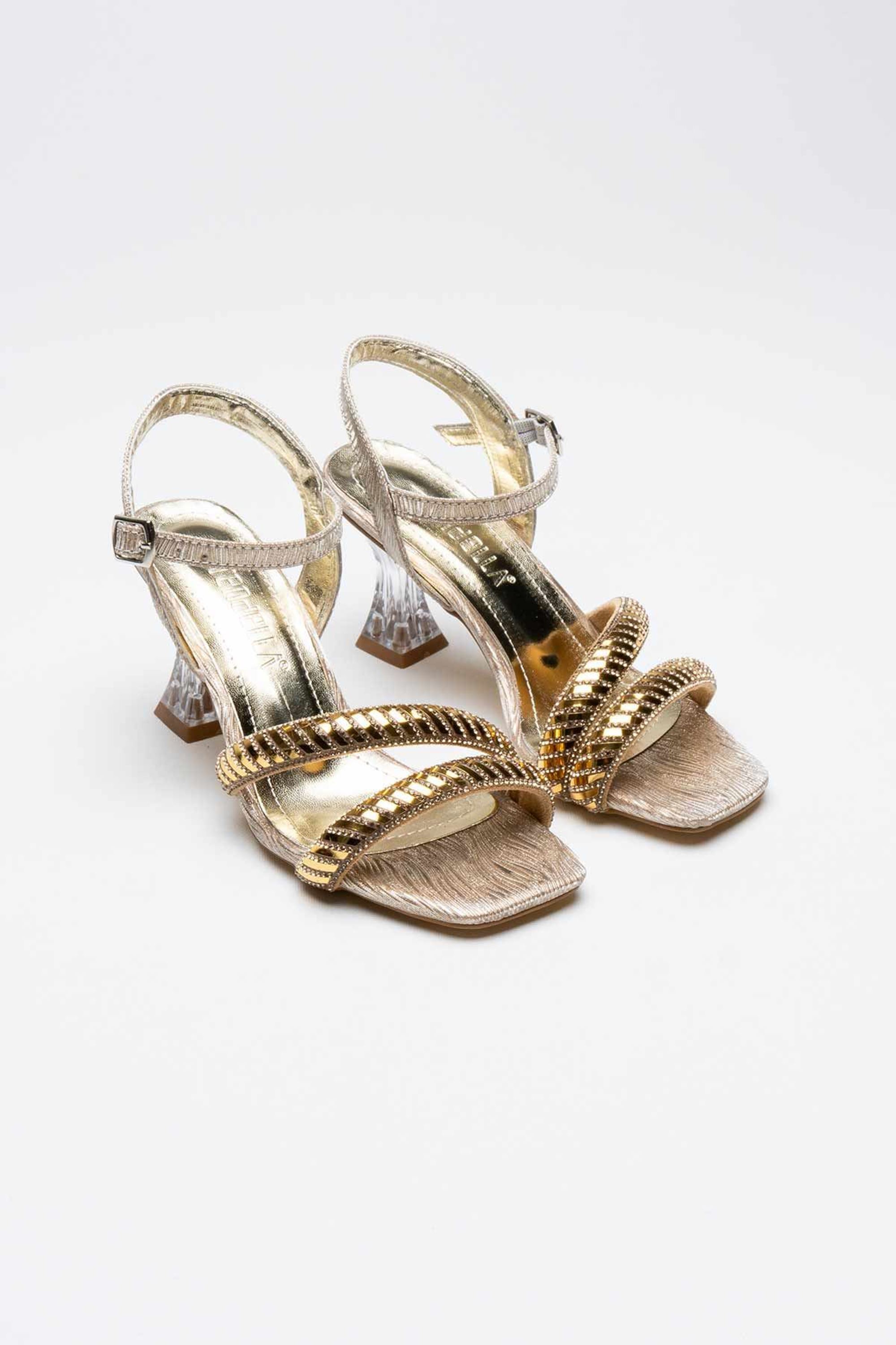 Mirelle Kadın Taş Detaylı Abiye Topuklu Ayakkabı Sandalet - Altın/Gold