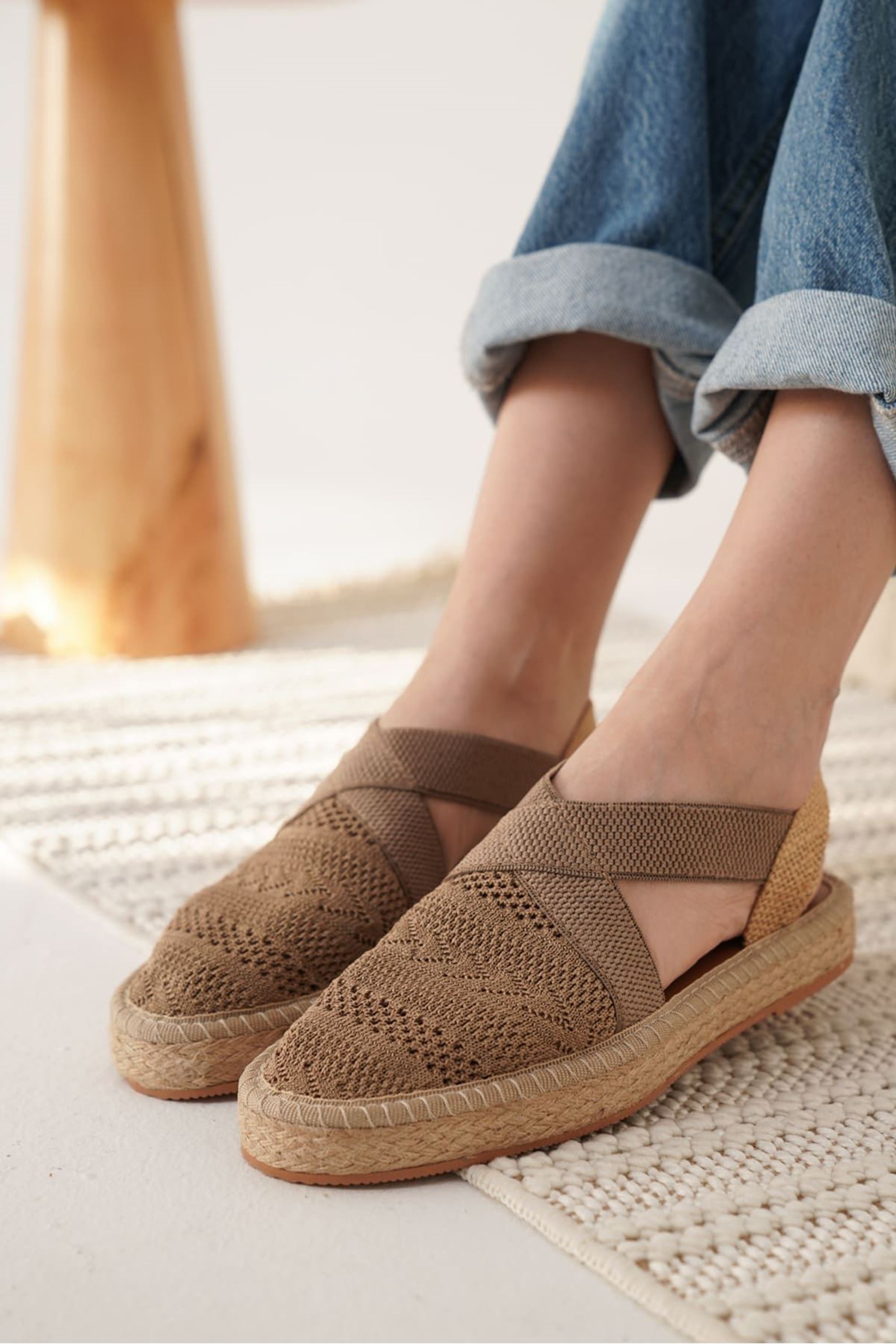 Melano Kadın Yazlık Triko Espadril Sandalet Ayakkabı - Vizon