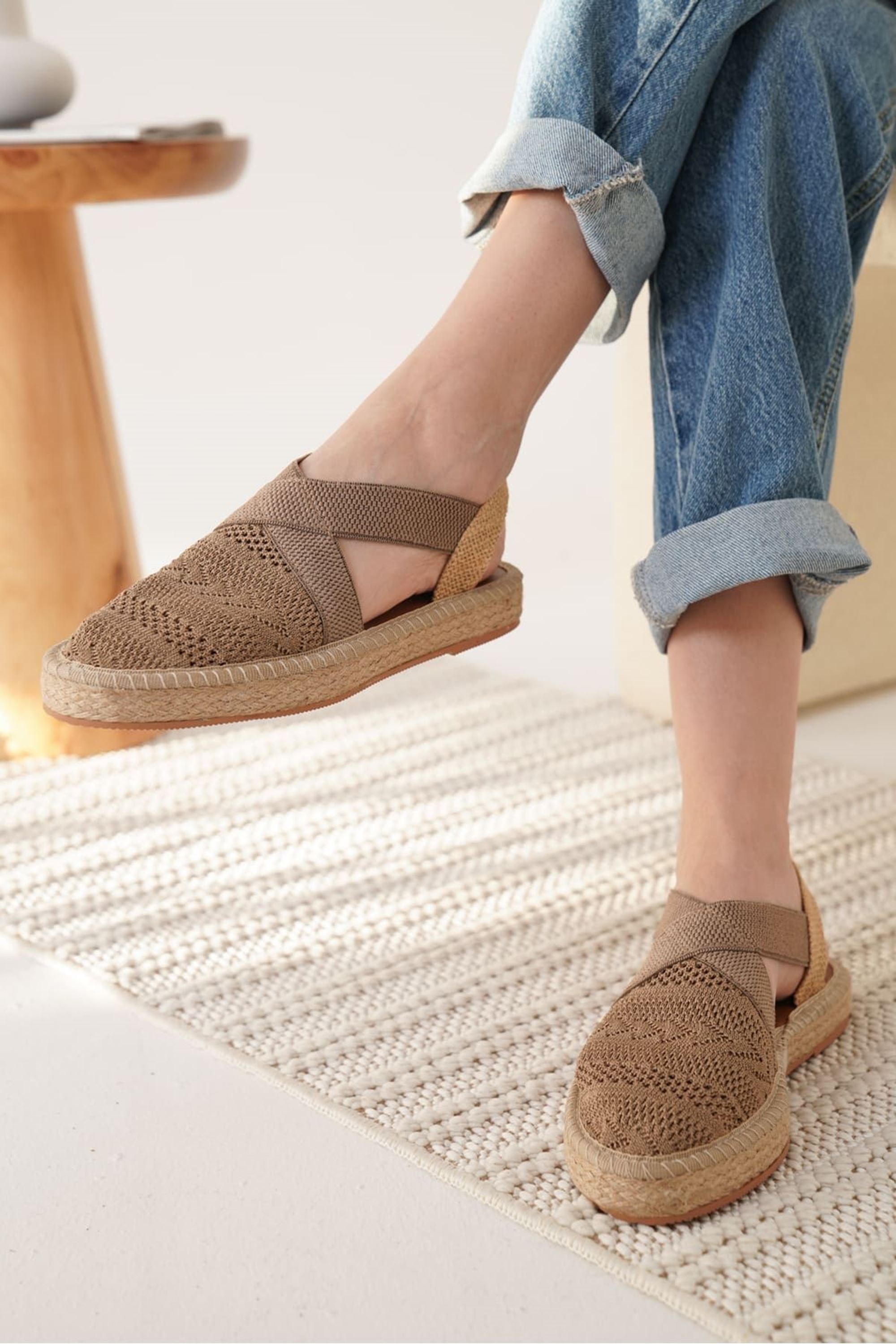 Melano Kadın Yazlık Triko Espadril Sandalet Ayakkabı - Vizon