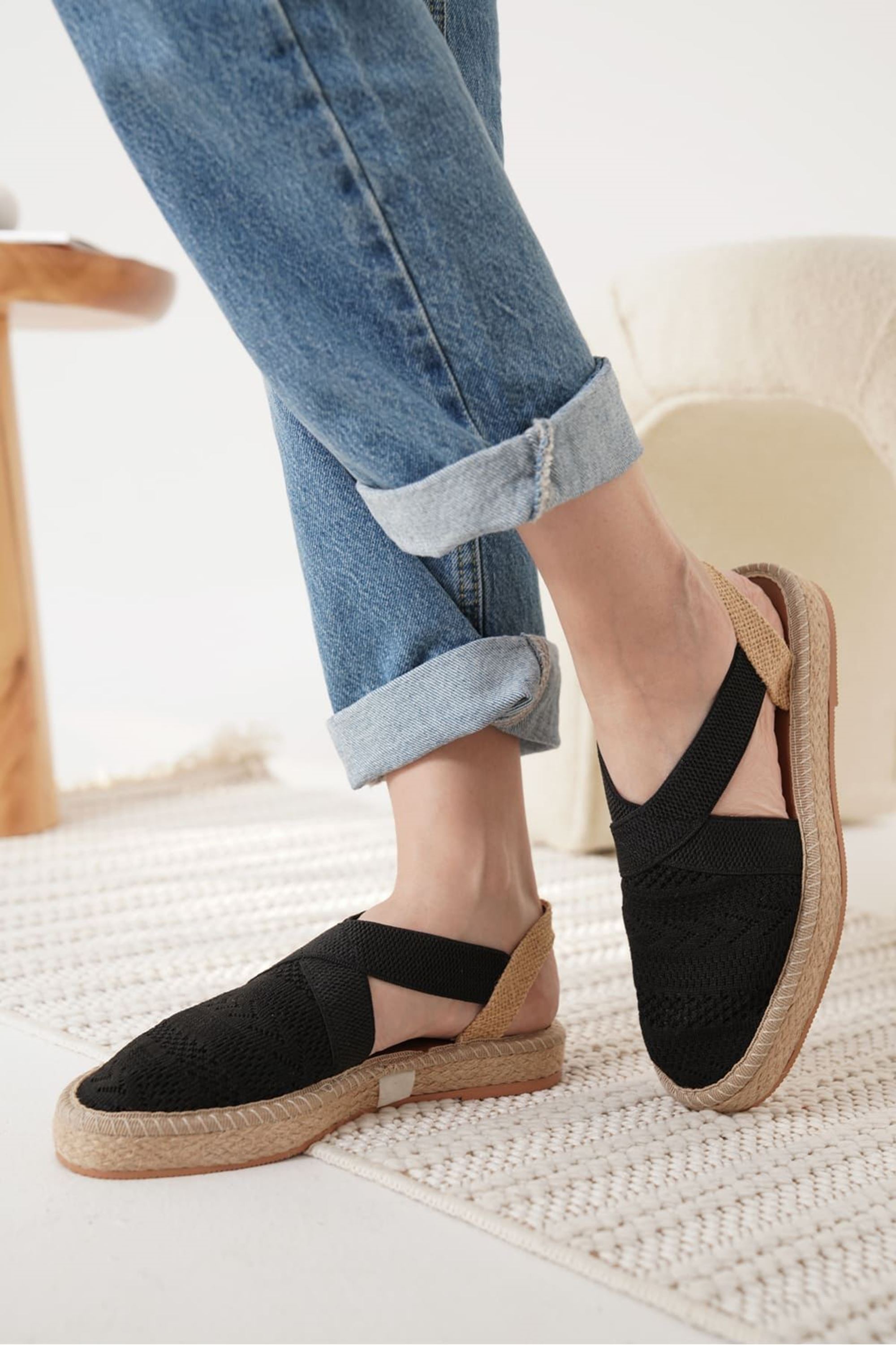 Melano Kadın Yazlık Triko Espadril Sandalet Ayakkabı - Siyah