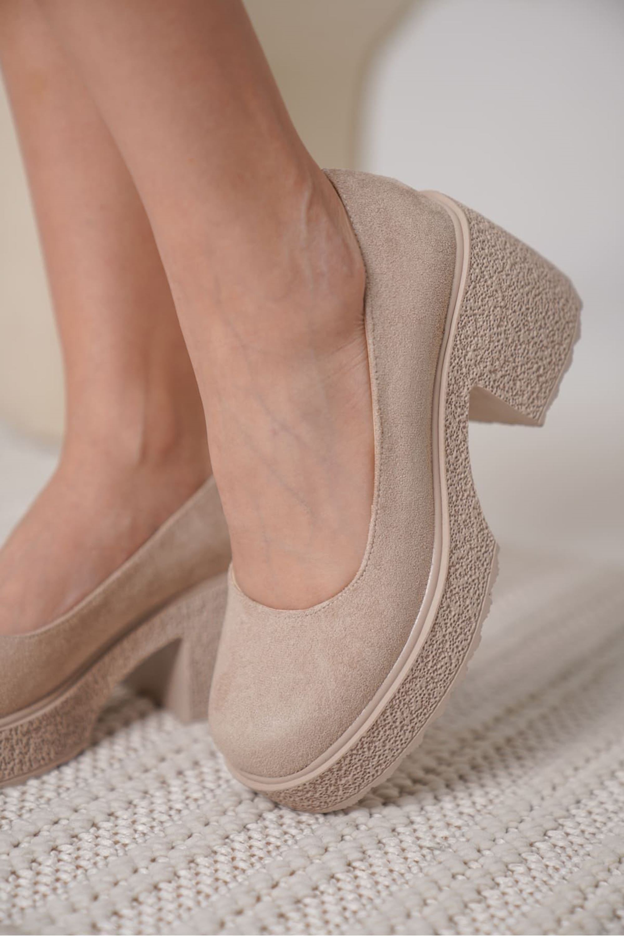 Vionna Kadın Süet Günlük Topuklu Ayakkabı - Bej