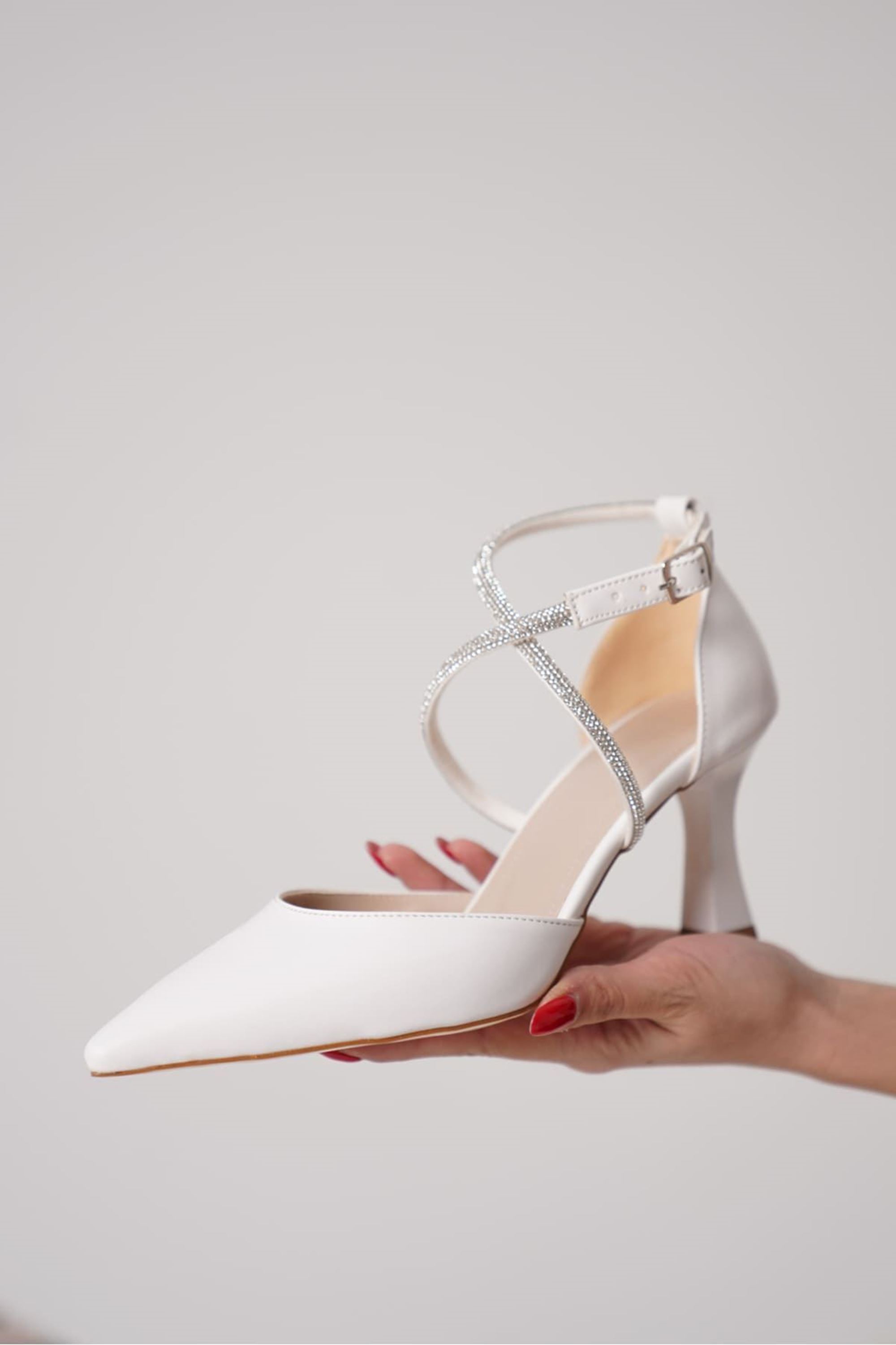 Zaphia Kadın Taş Detaylı Abiye Topuklu Ayakkabı - Beyaz