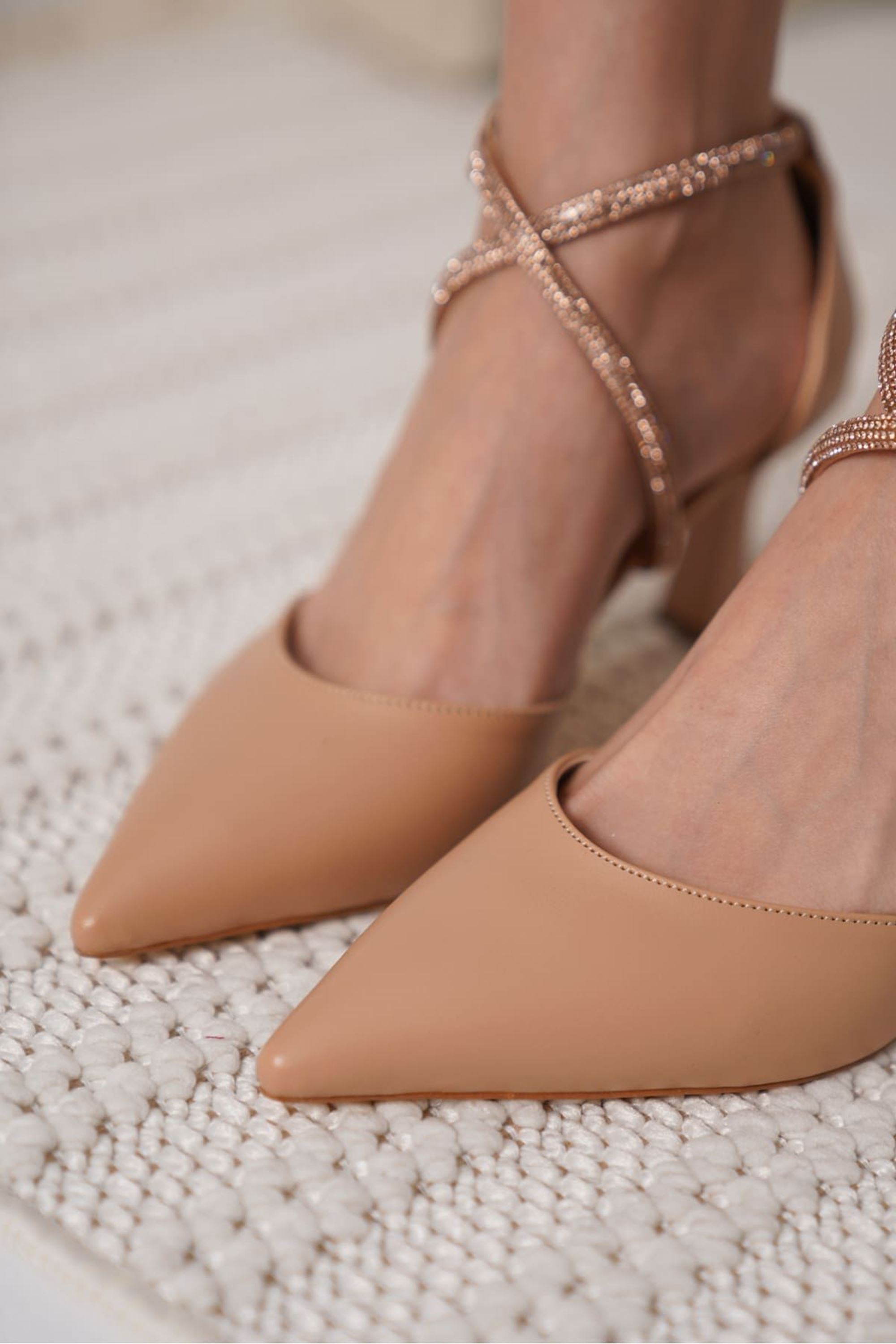 Zaphia Kadın Taş Detaylı Abiye Topuklu Ayakkabı - Nude