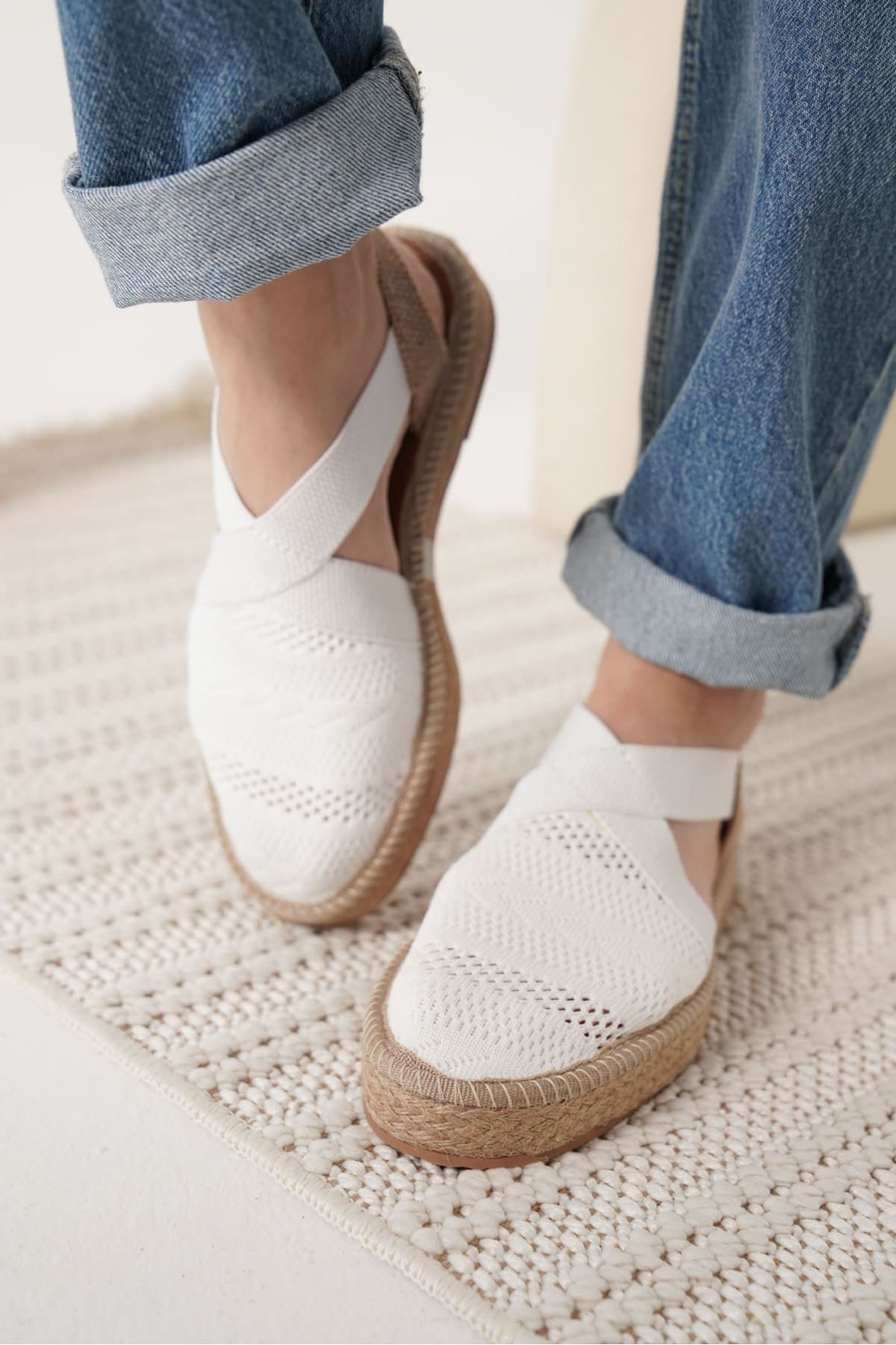 Melano Kadın Yazlık Triko Espadril Sandalet Ayakkabı - Beyaz