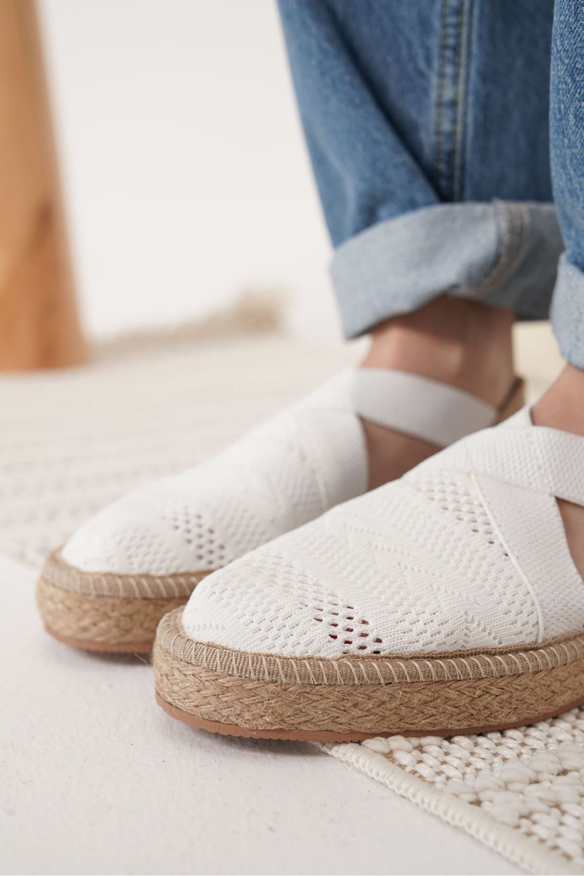 Melano Kadın Yazlık Triko Espadril Sandalet Ayakkabı - Beyaz