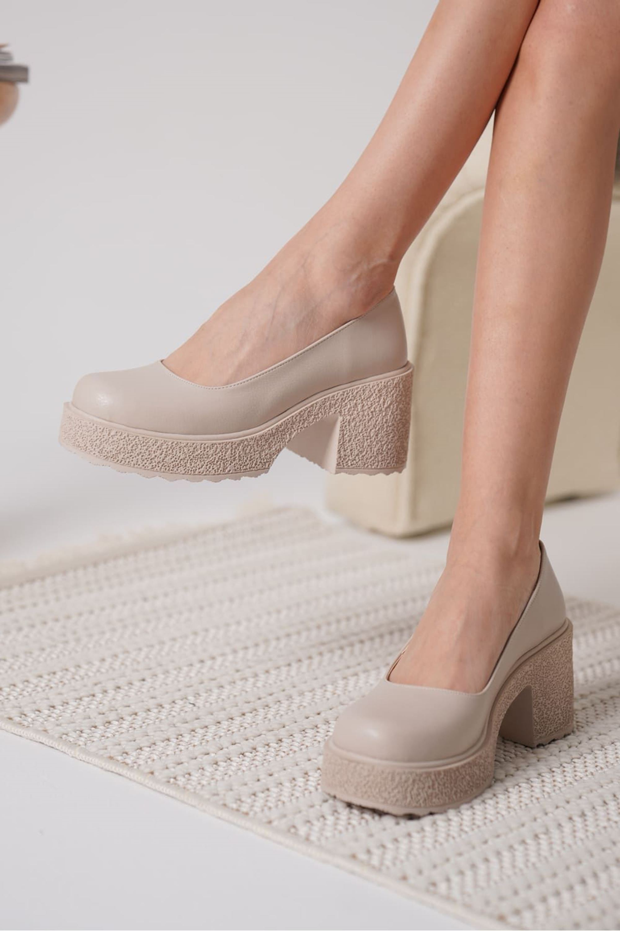 Vionna Kadın Günlük Topuklu Ayakkabı - Bej