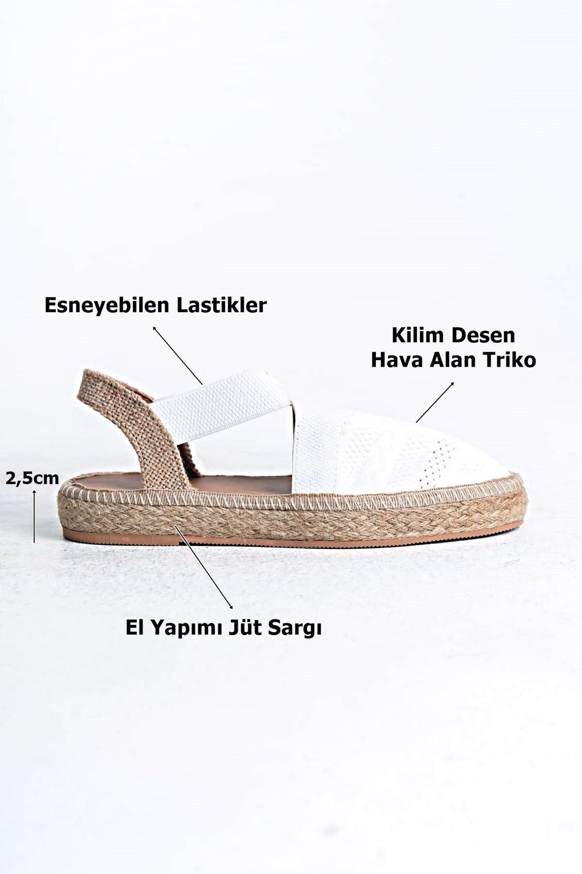 Melano Kadın Yazlık Triko Espadril Sandalet Ayakkabı - Beyaz