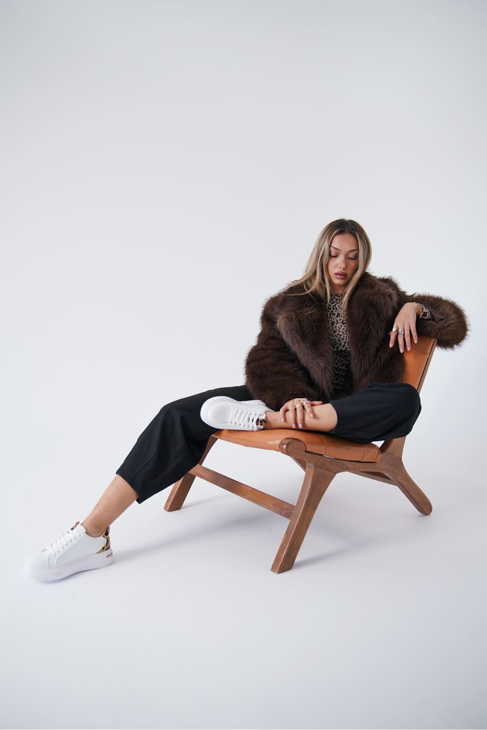 Movix Kadın Leopar Detaylı Spor Ayakkabı Sneaker - Beyaz