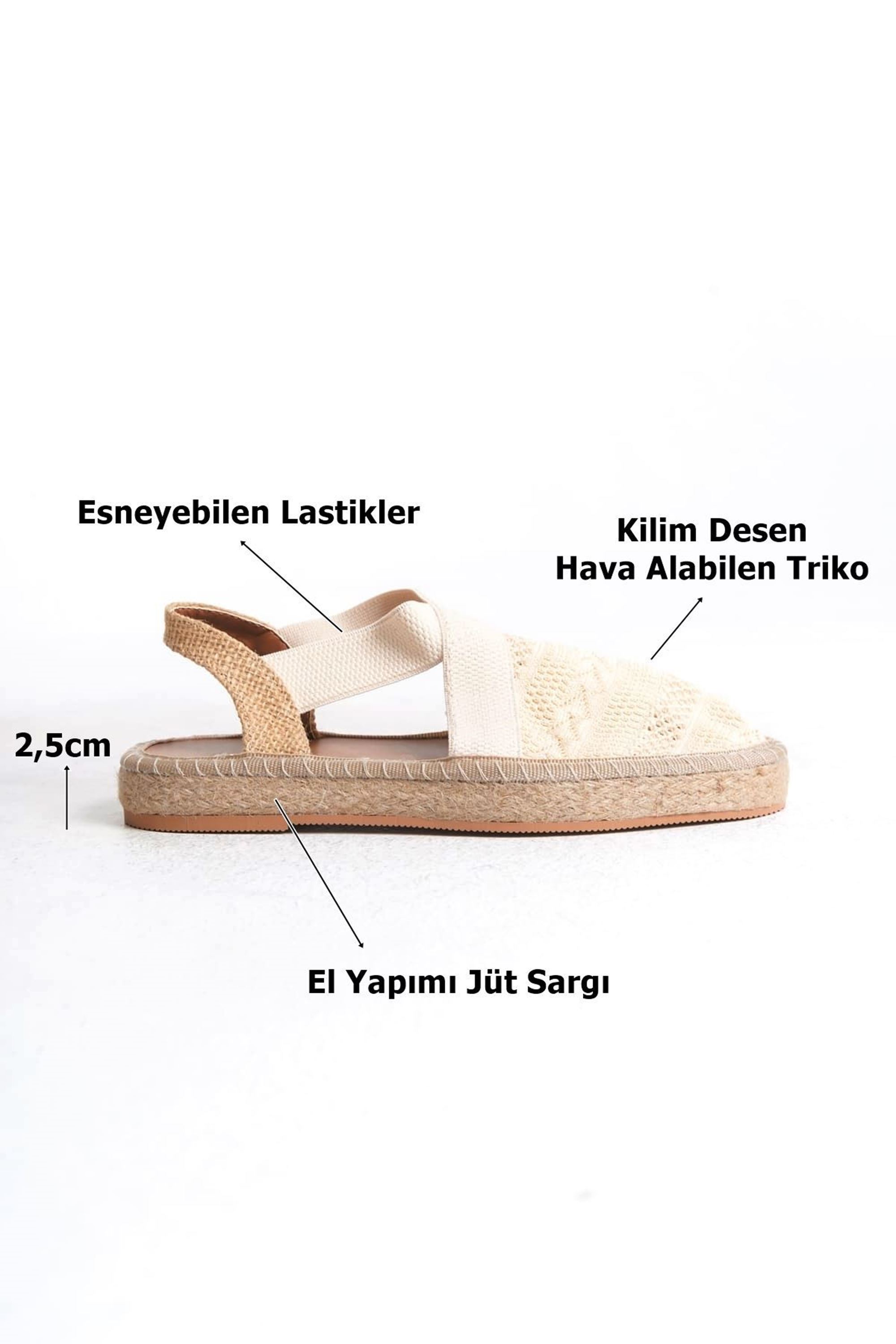 Melano Kadın Yazlık Triko Espadril Sandalet Ayakkabı - Bej