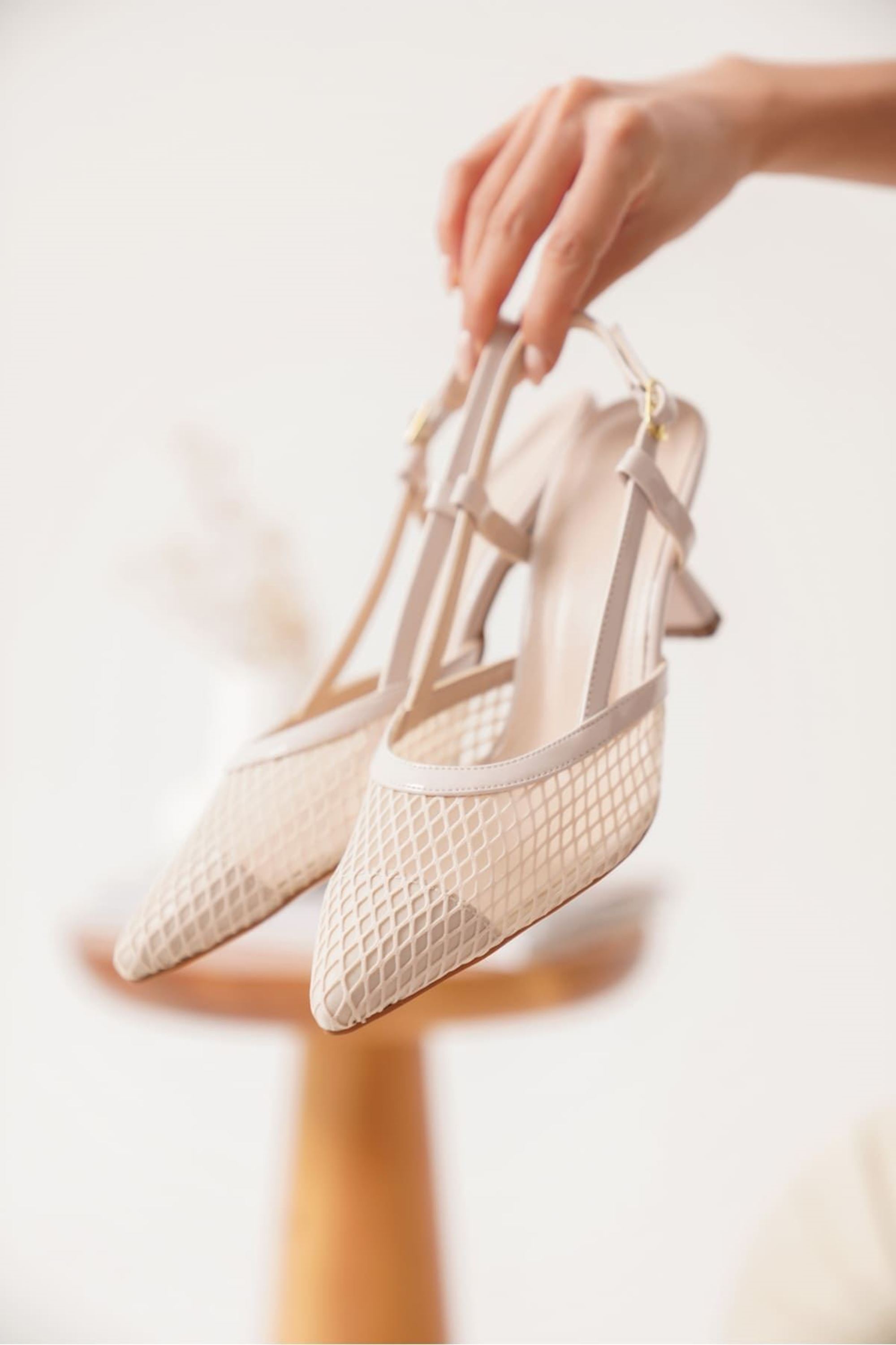 Arlisse Kadın Şık Triko Topuklu Ayakkabı - Bej