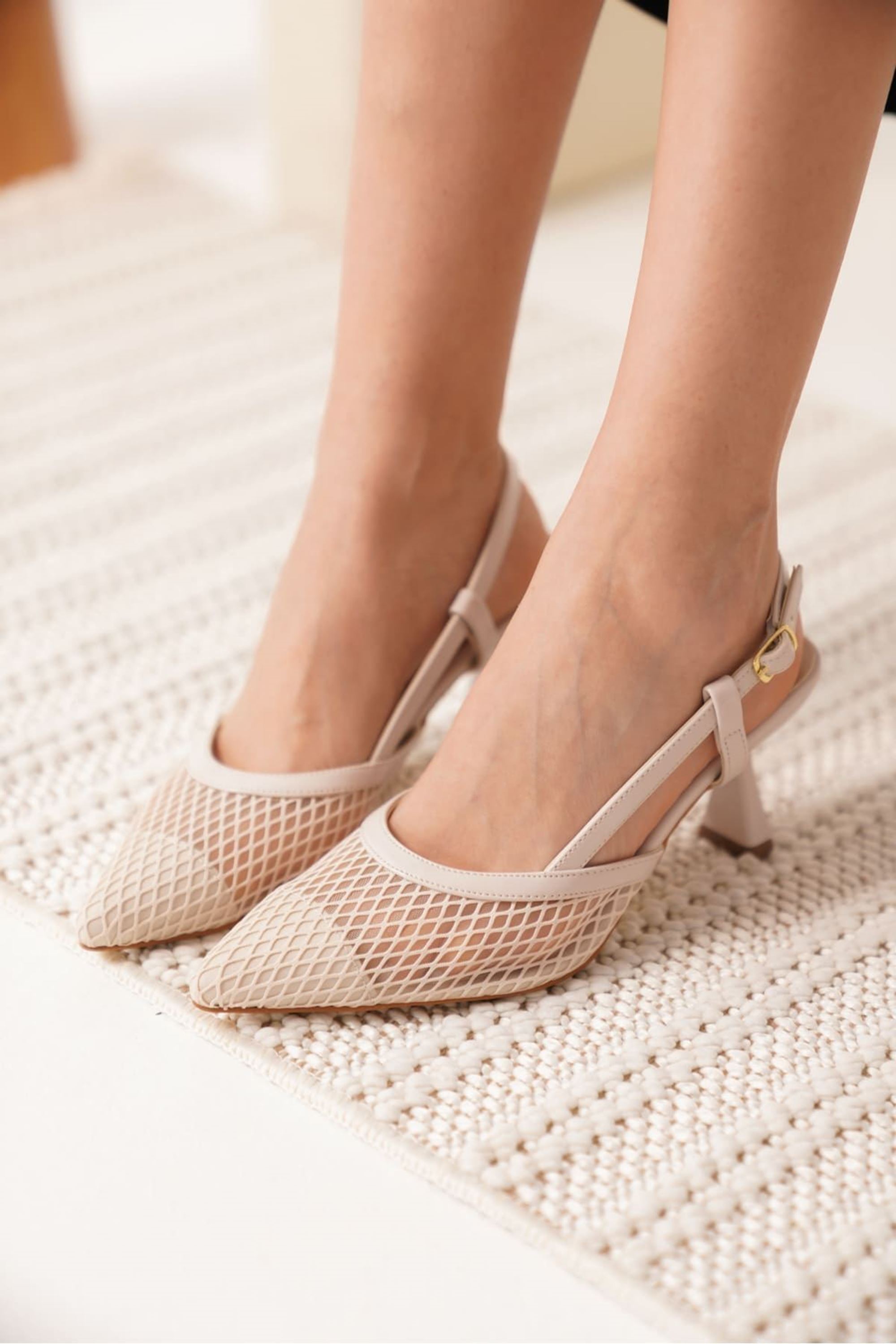 Arlisse Kadın Şık Triko Topuklu Ayakkabı - Bej