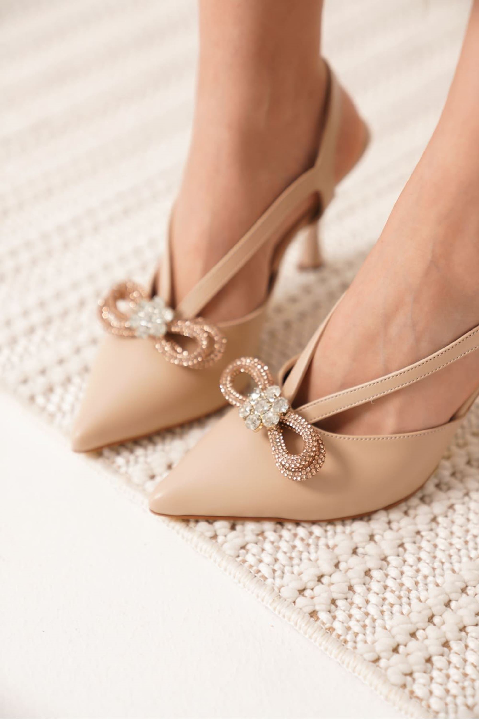 Orvelle Kadın Toka Detaylı Abiye Topuklu Ayakkabı - Nude