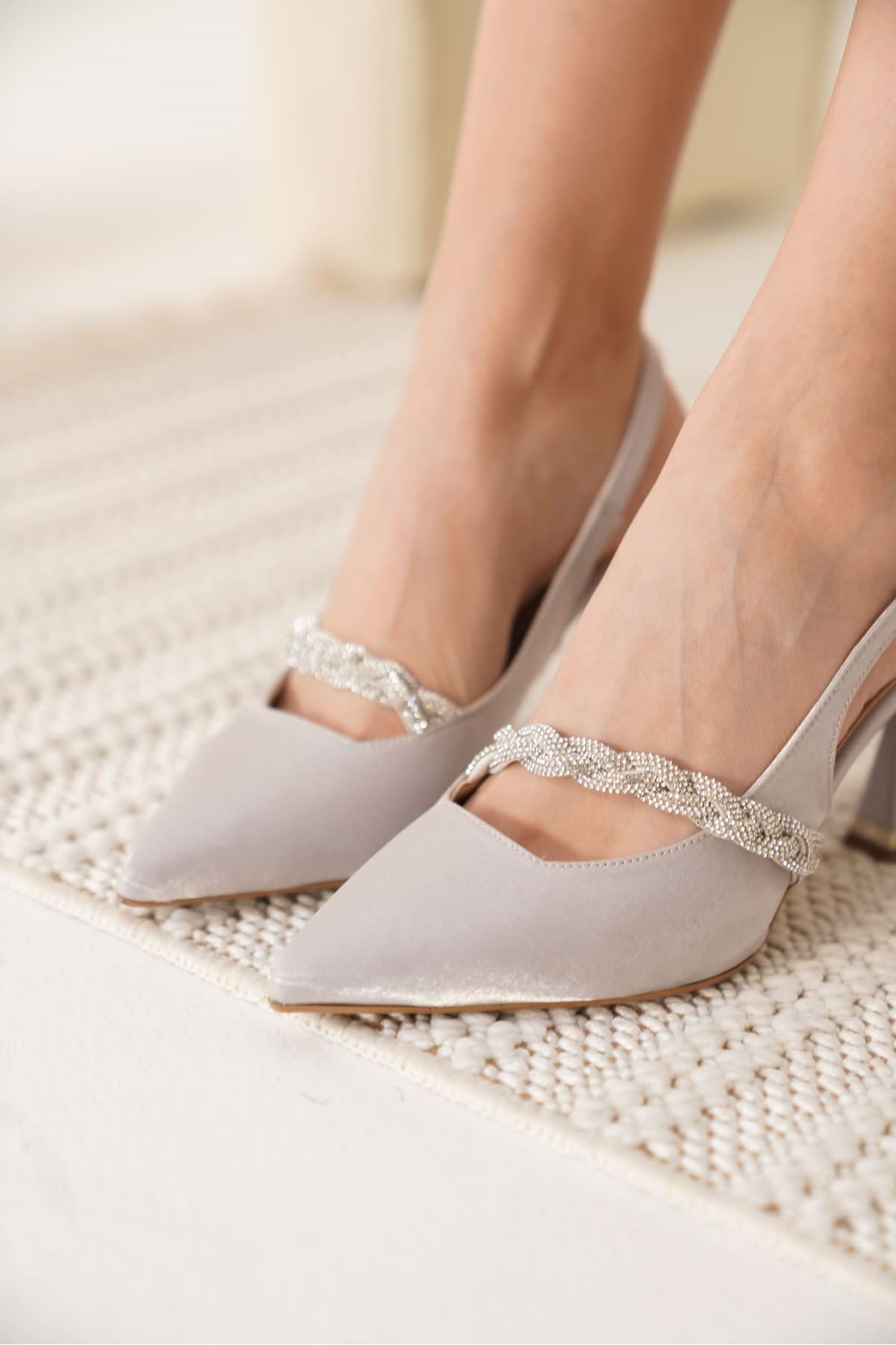 Sofina Kadın Taş Detaylı Abiye Topuklu Ayakkabı - Gümüş