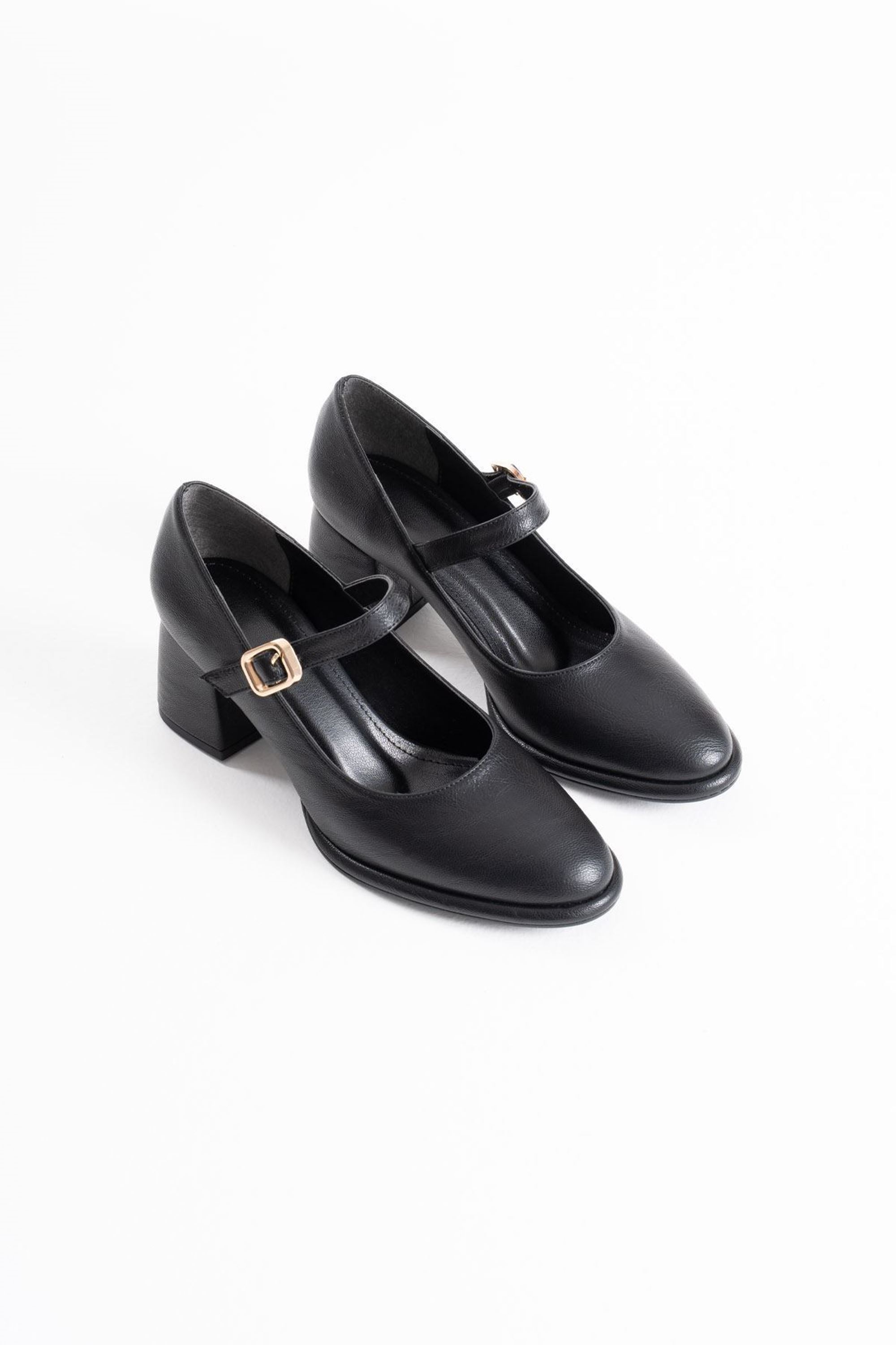 Faelyn Kadın Cilt Klasik Kalın Topuklu Ayakkabı - Siyah