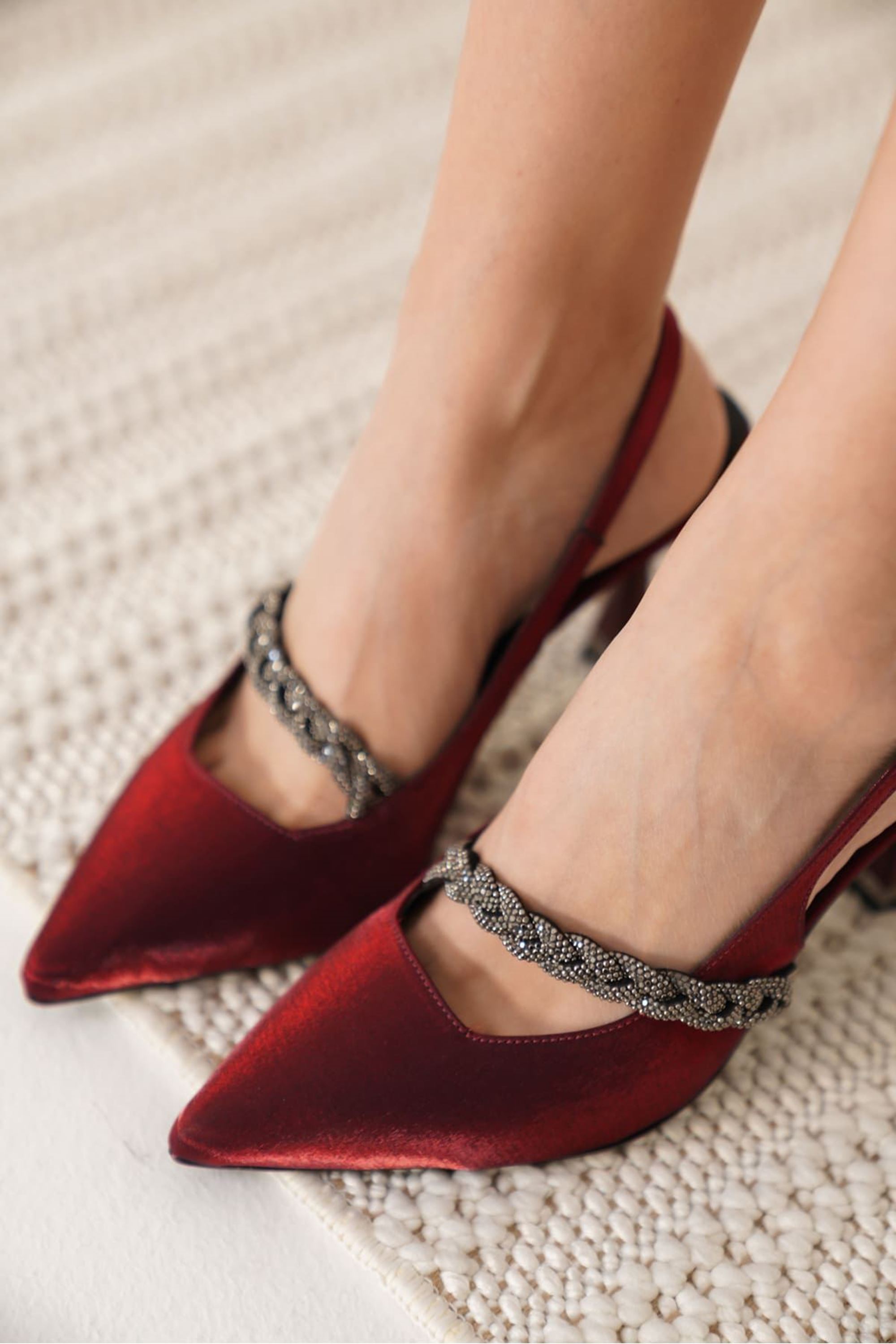 Sofina Kadın Taş Detaylı Abiye Topuklu Ayakkabı - Kırmızı