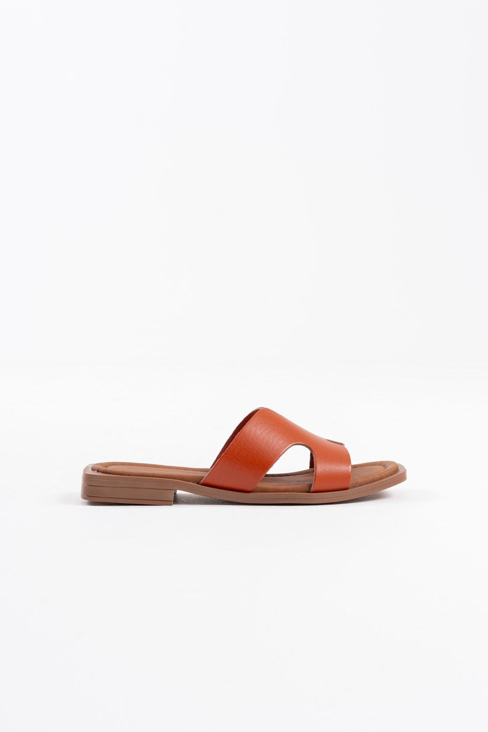 Zeyor Kadın Sade Premium Tasarımlı Hakiki Deri Terlik - Kiremit