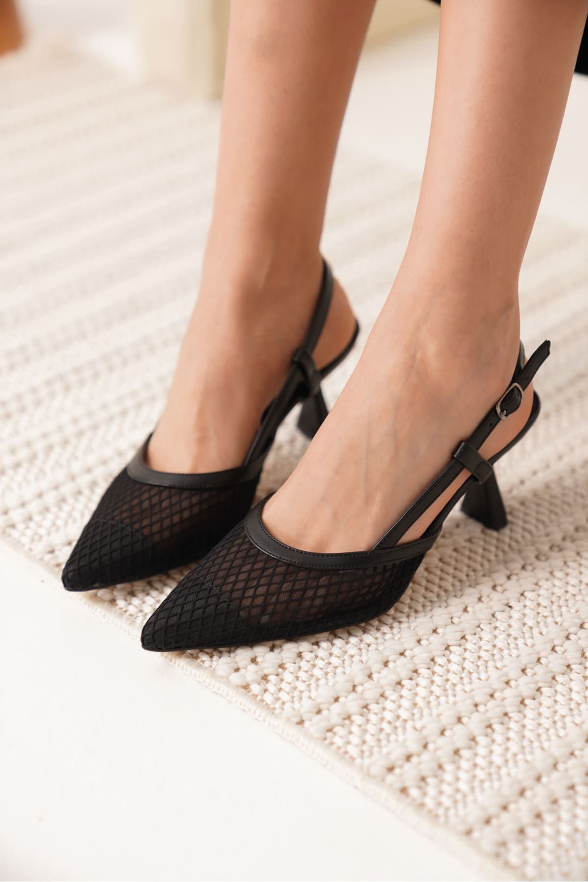 Arlisse Kadın Şık Triko Topuklu Ayakkabı - Siyah