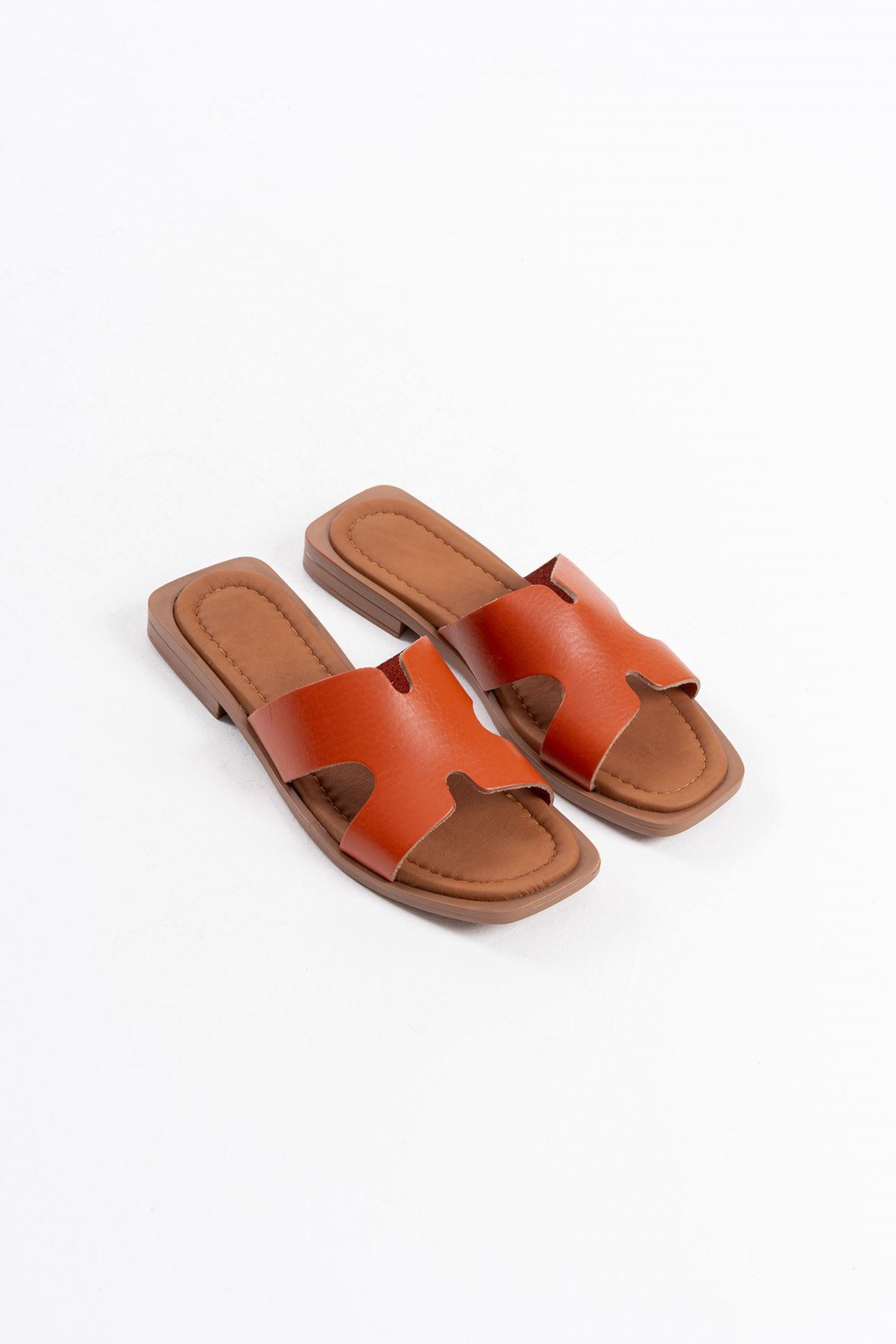 Zeyor Kadın Sade Premium Tasarımlı Hakiki Deri Terlik - Kiremit