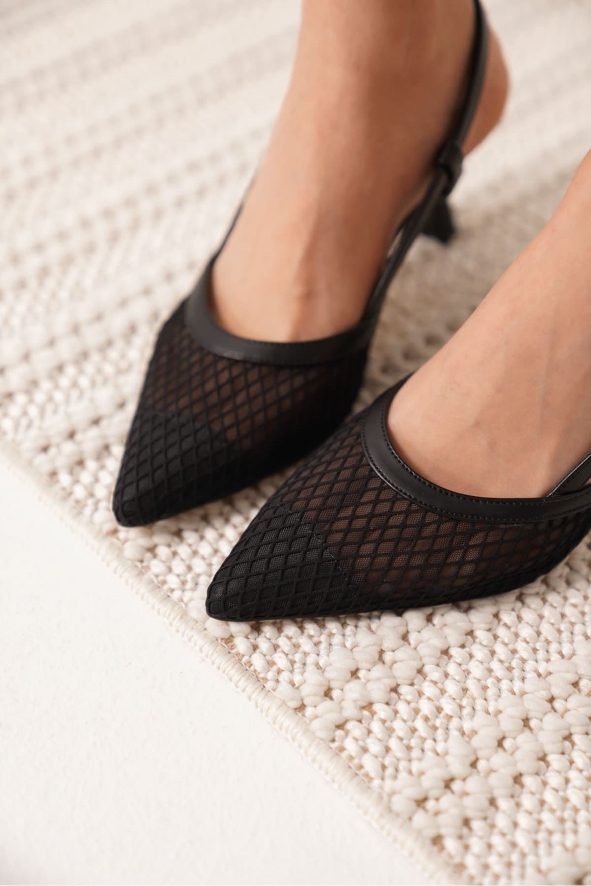 Arlisse Kadın Şık Triko Topuklu Ayakkabı - Siyah