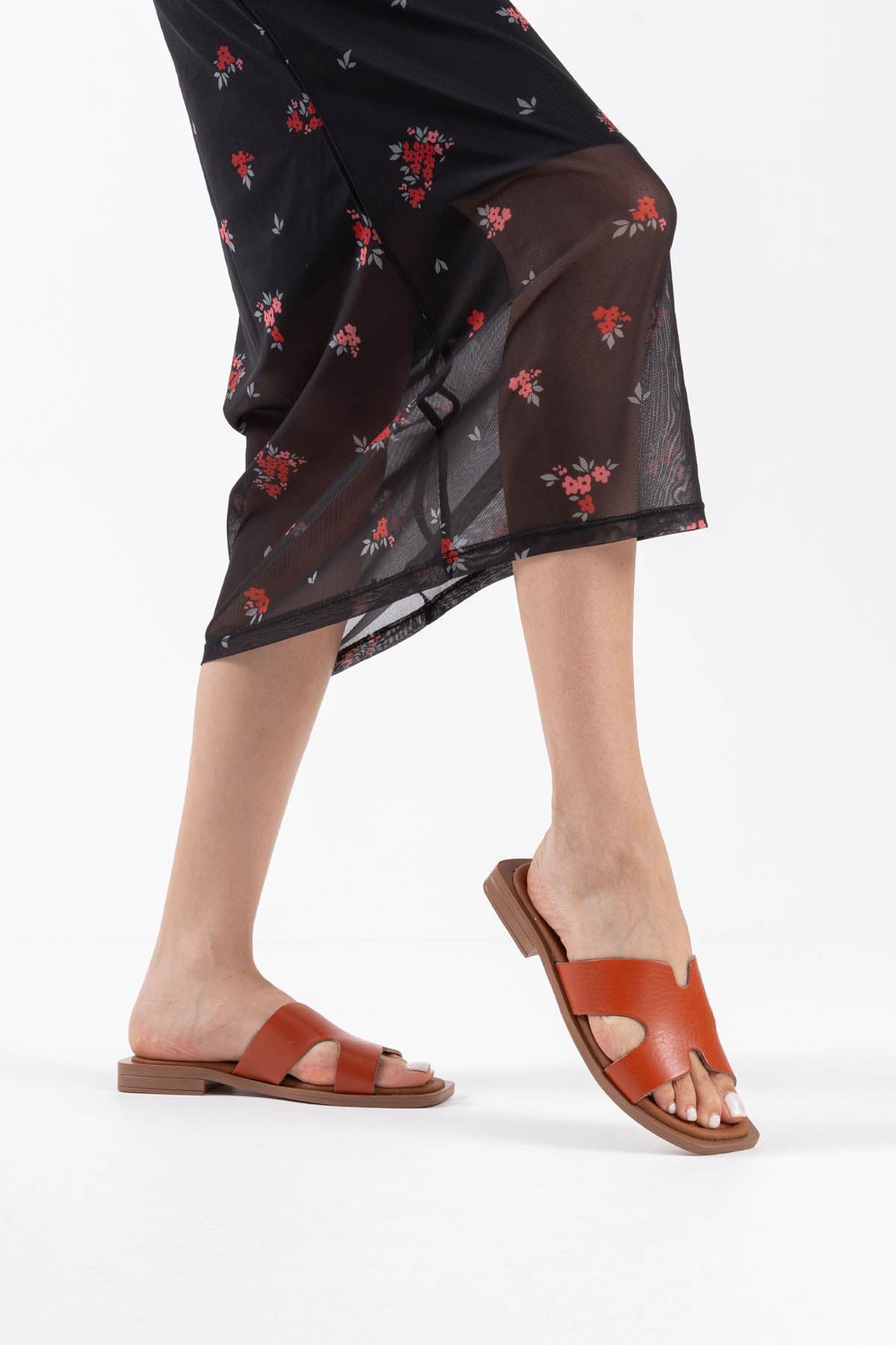 Zeyor Kadın Sade Premium Tasarımlı Hakiki Deri Terlik - Kiremit