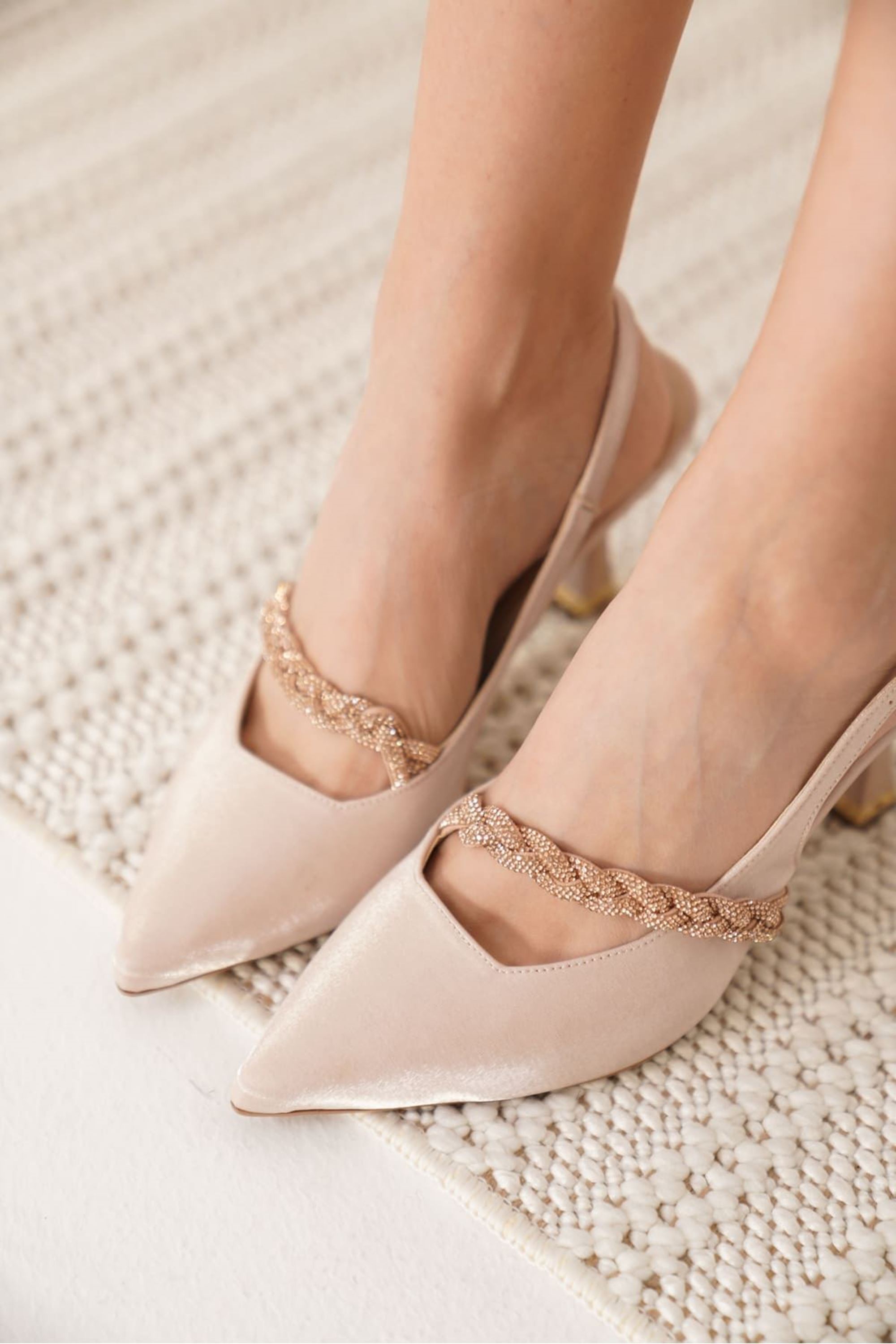 Sofina Kadın Taş Detaylı Abiye Topuklu Ayakkabı - Bej