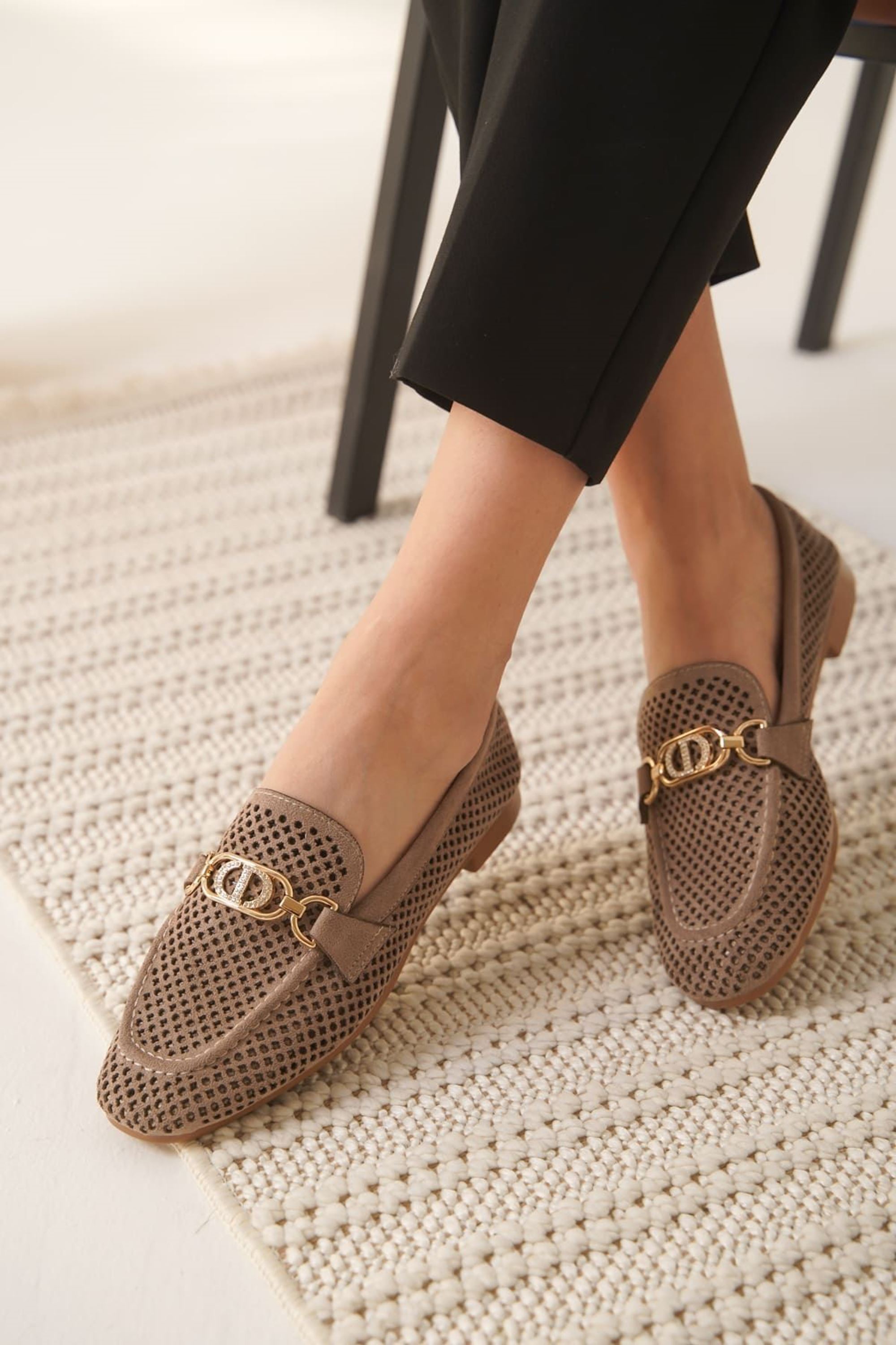 Jovira Kadın Süet Triko Toka Detaylı Günlük Loafer Ayakkabı - Vizon