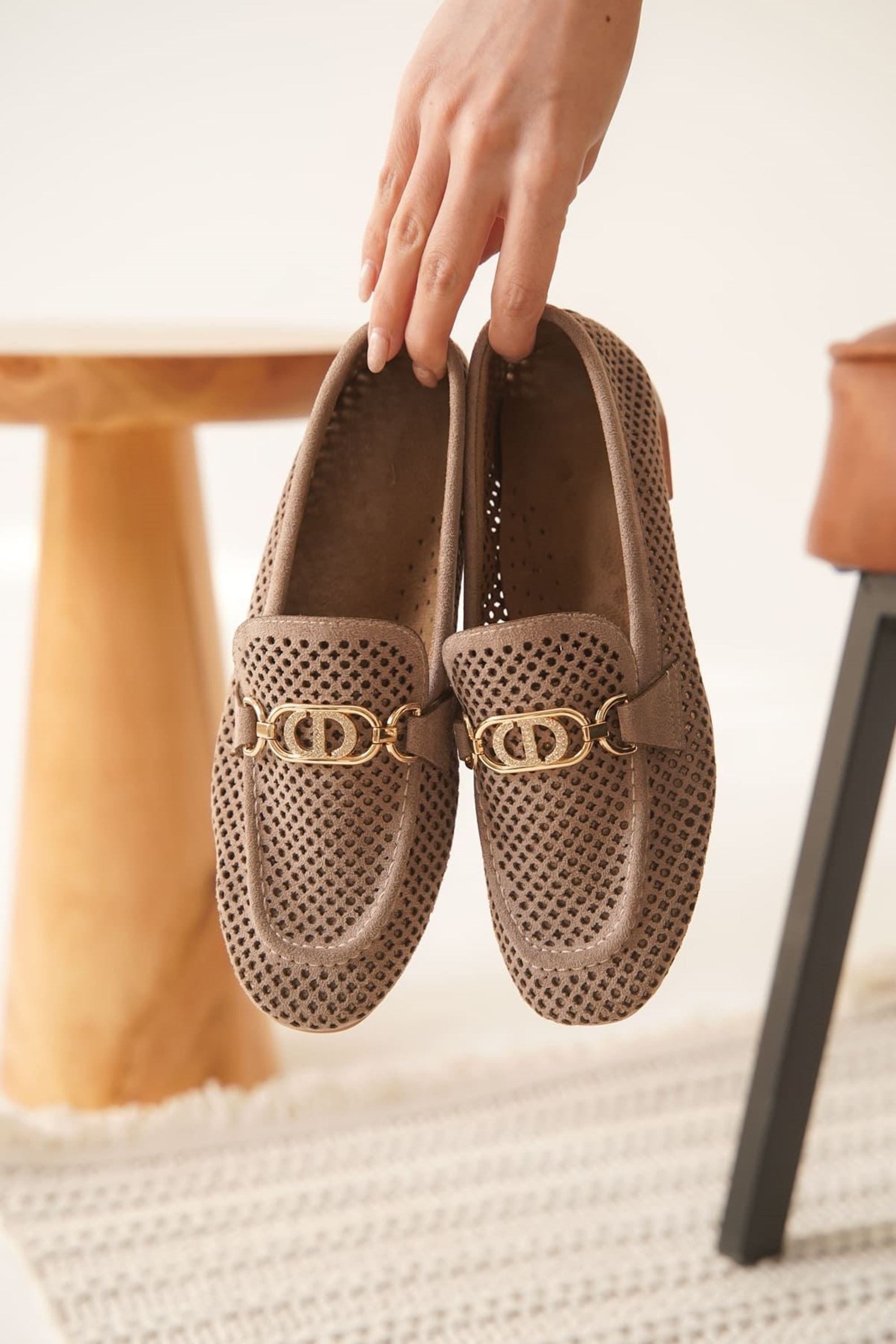 Jovira Kadın Süet Triko Toka Detaylı Günlük Loafer Ayakkabı - Vizon