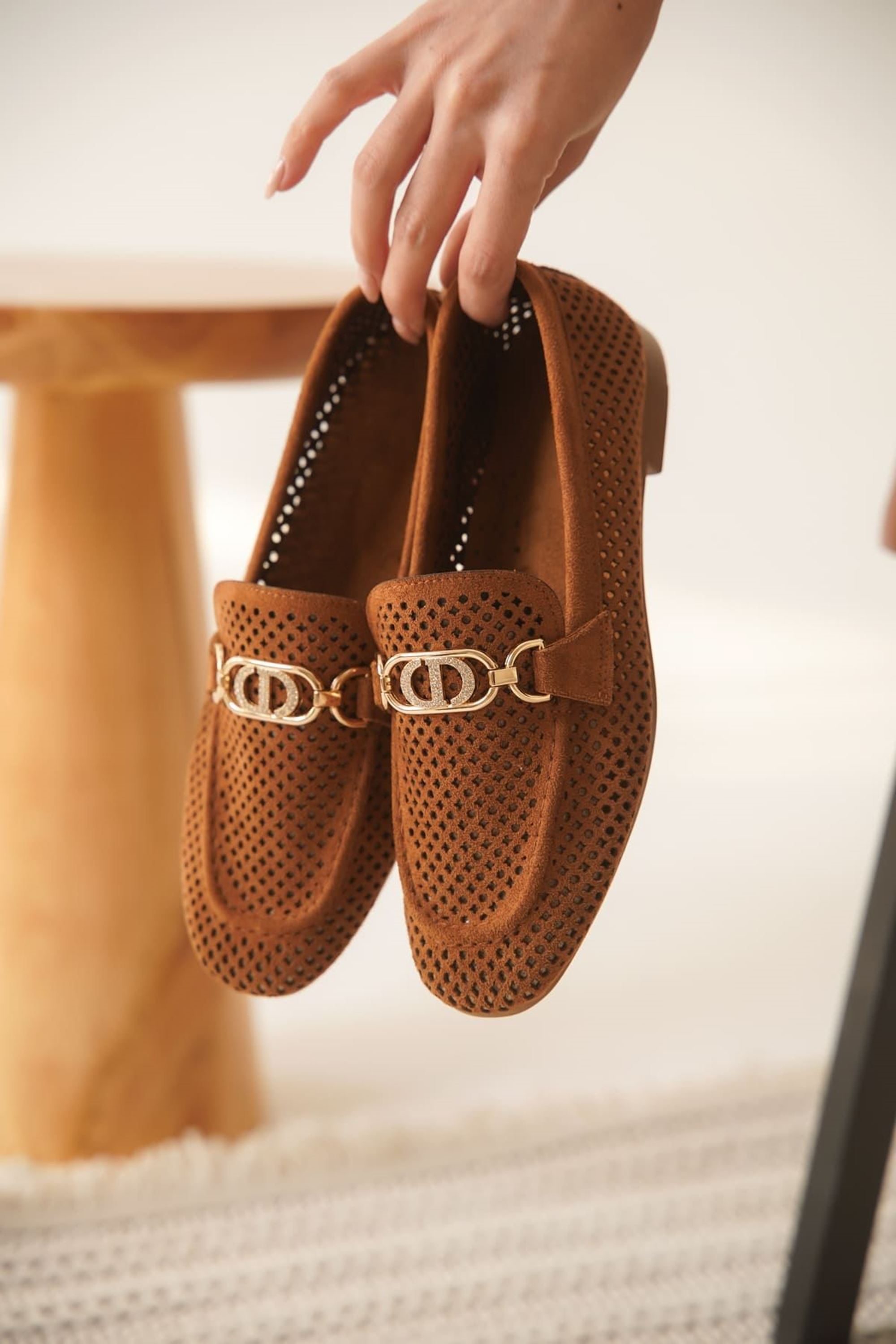 Jovira Kadın Süet Triko Toka Detaylı Günlük Loafer Ayakkabı - Taba