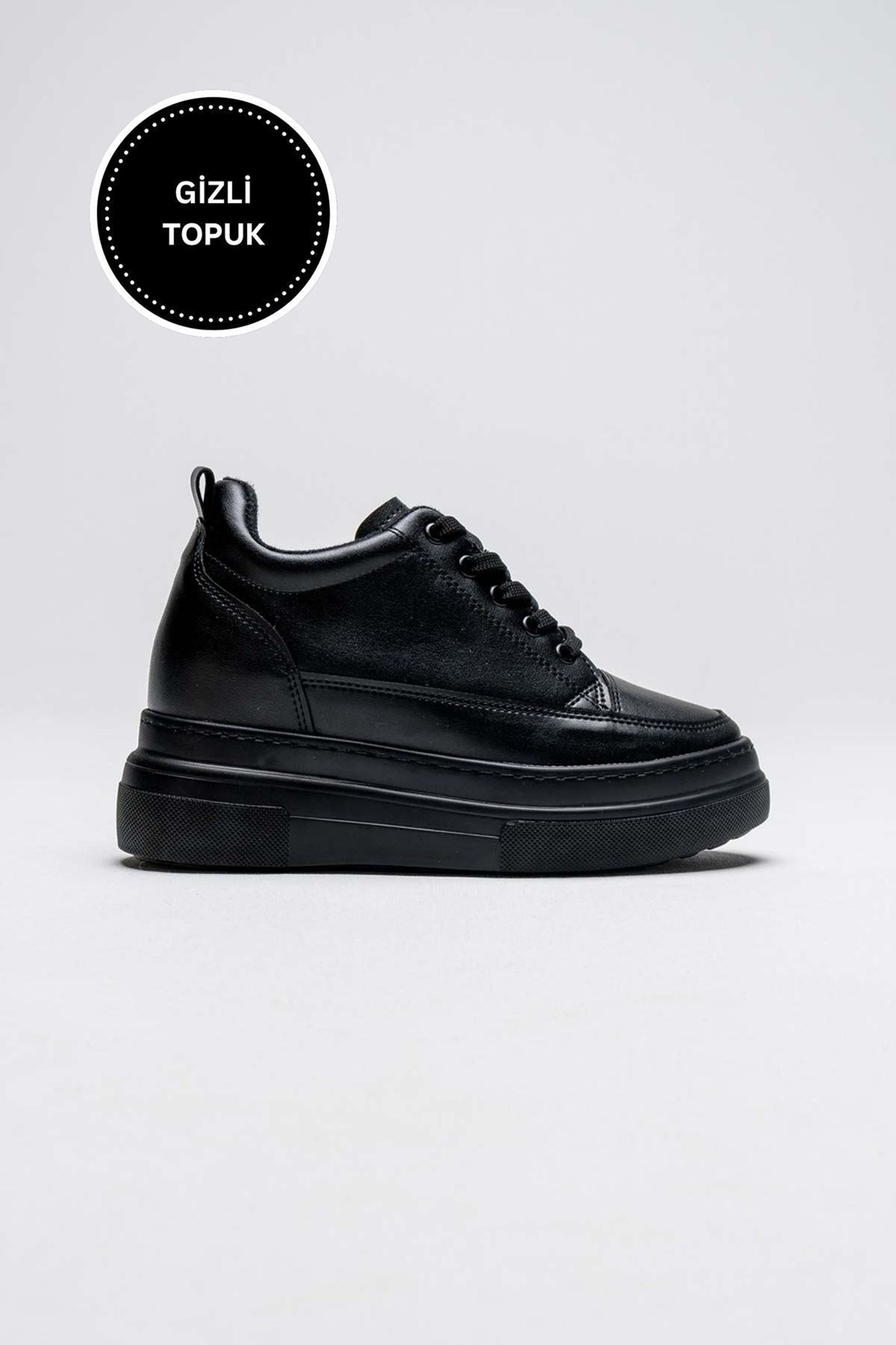 Glaren Kadın Boy Uzatan Gizli Topuklu Spor Ayakkabı Sneaker - Mat Siyah
