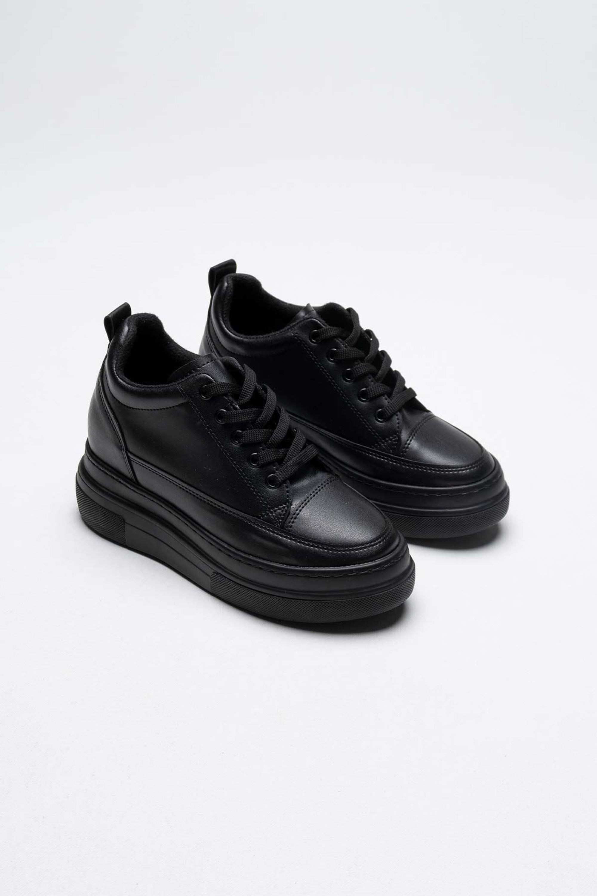 Glaren Kadın Boy Uzatan Gizli Topuklu Spor Ayakkabı Sneaker - Mat Siyah