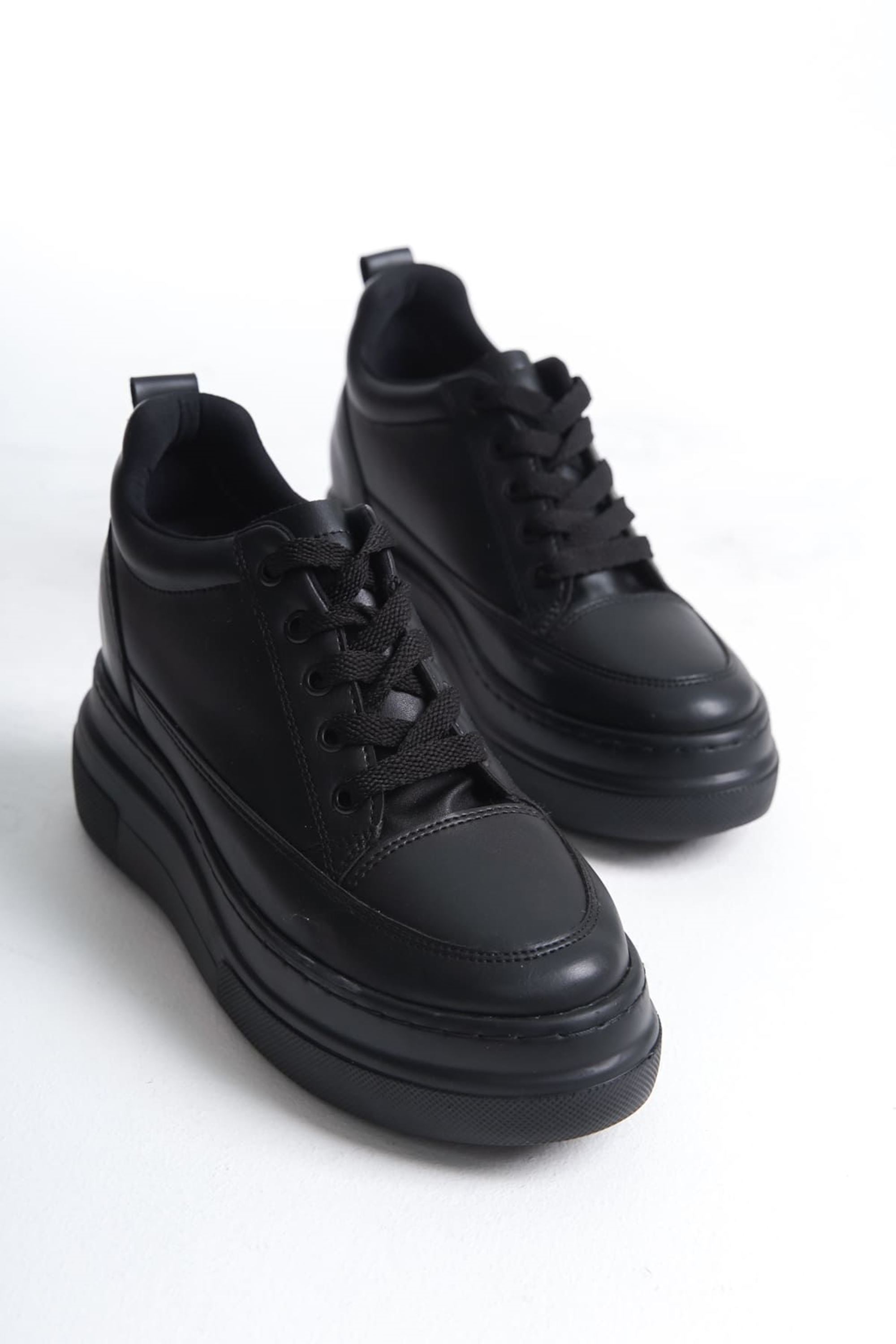 Glaren Kadın Boy Uzatan Gizli Topuklu Spor Ayakkabı Sneaker - Mat Siyah